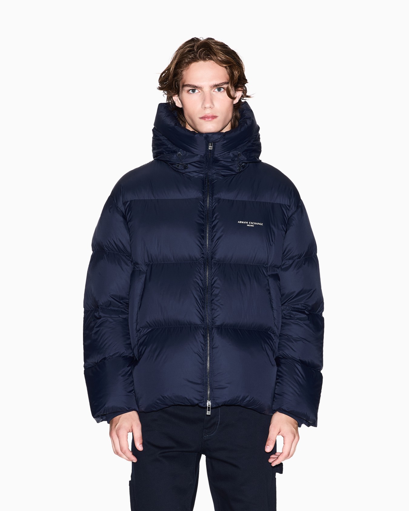 Satin hooded down jacket Slide 4