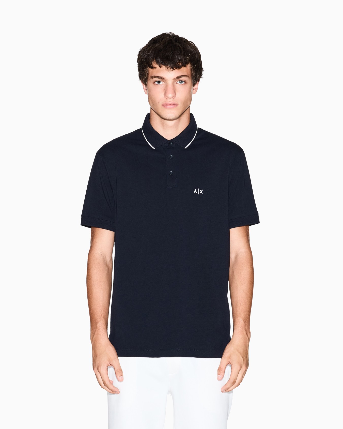 Slim fit polo shirt with logo and piping Slide 3