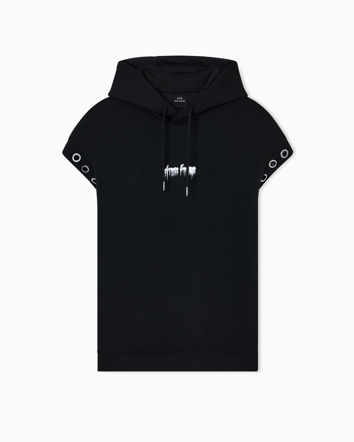 BLACK SLEEVELESS LOGO EYELET HOODIE Diapositive 0