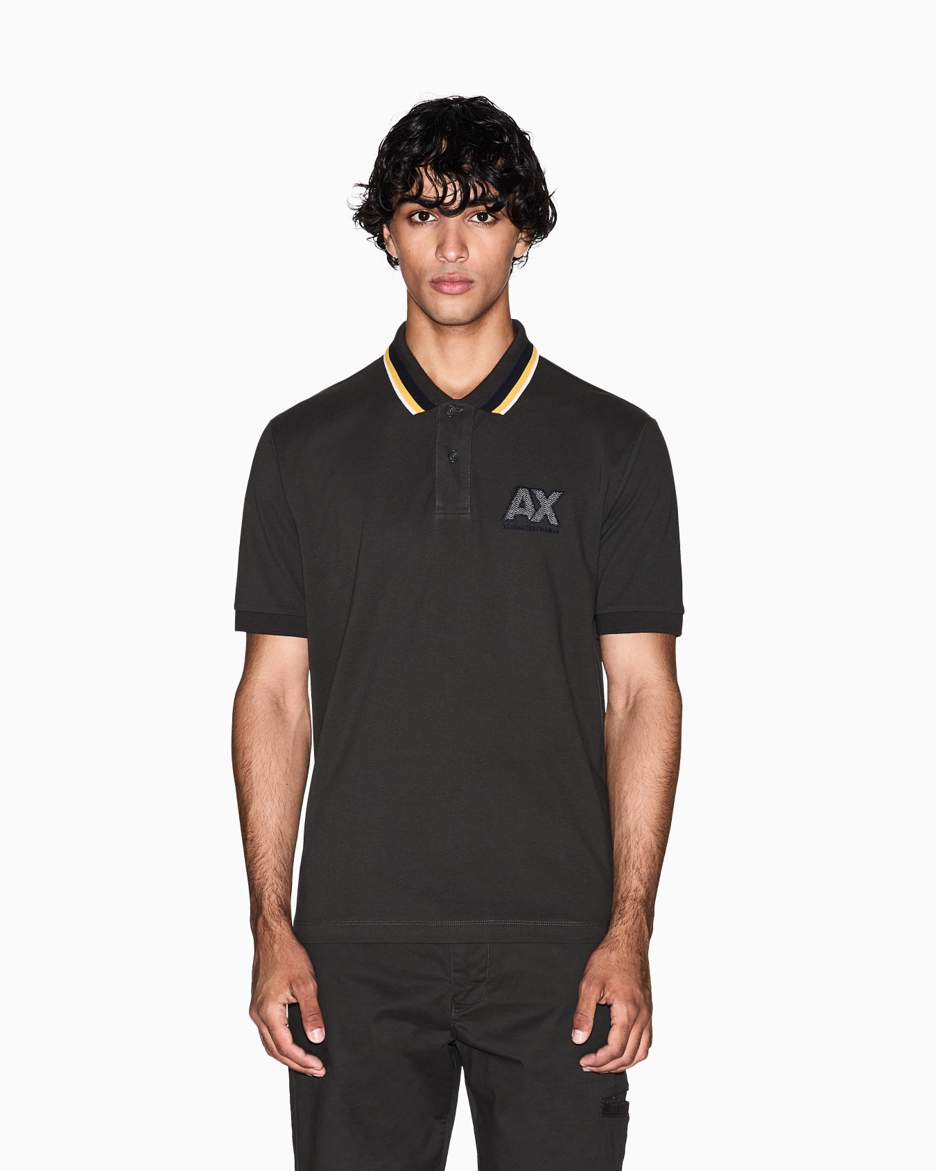 Regular fit polo shirt with striped collar Slide 3
