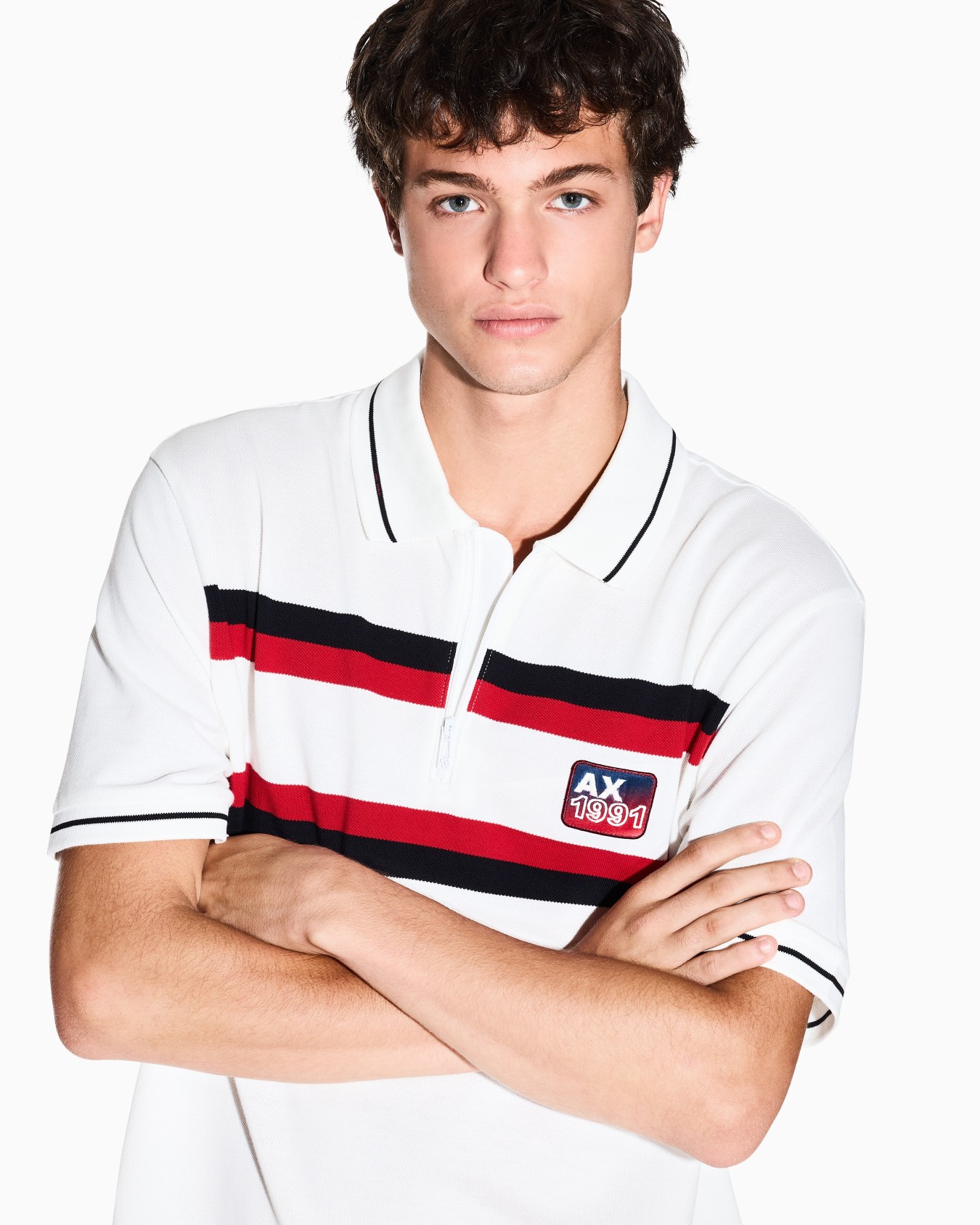 Regular fit polo shirt with zip and contrasting bands Slide 4