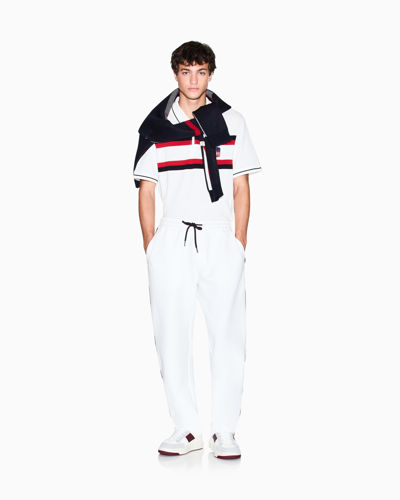 Regular fit polo shirt with zip and contrasting bands Slide 1