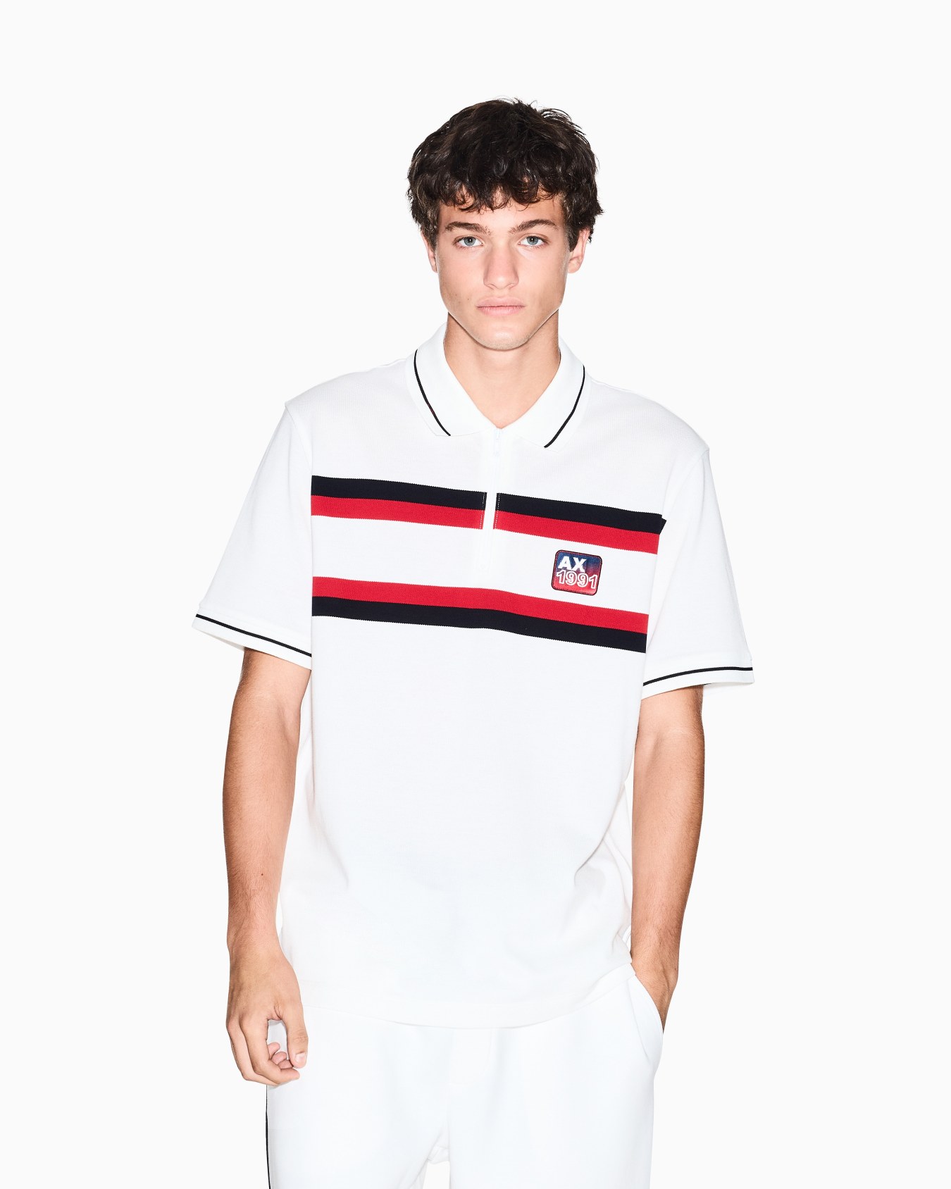 Regular fit polo shirt with zip and contrasting bands Slide 3