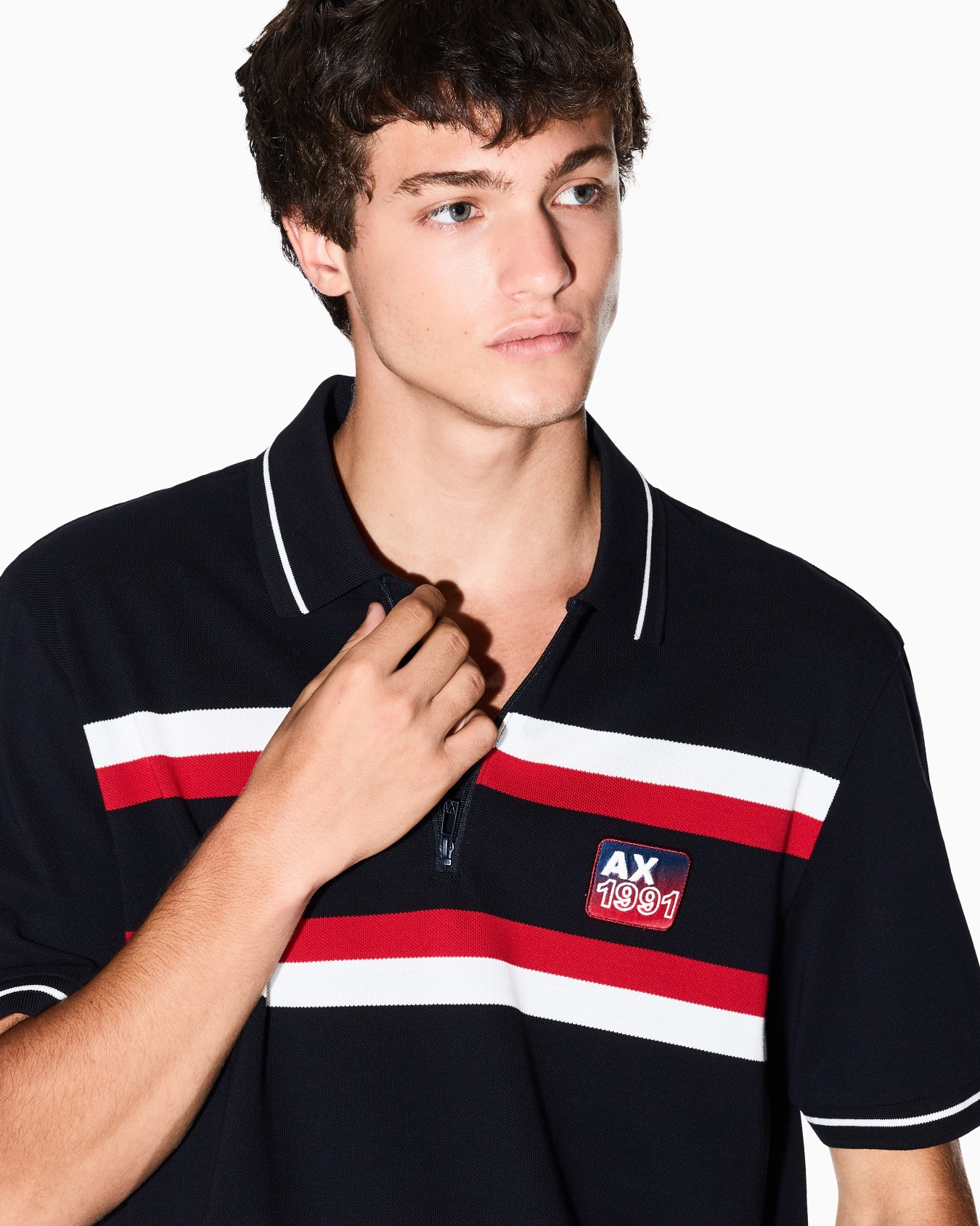 Regular fit polo shirt with zip and contrasting bands Slide 4