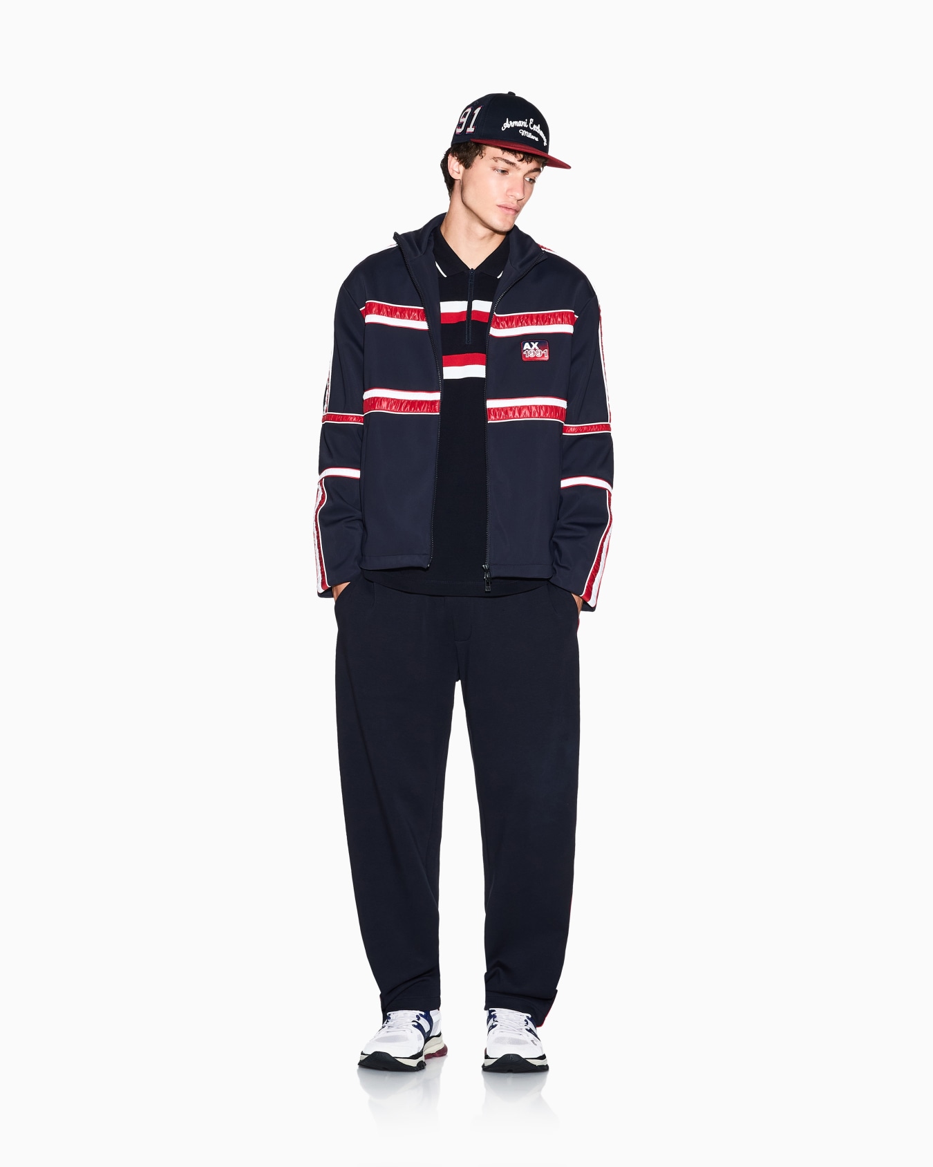Regular fit polo shirt with zip and contrasting bands Slide 1