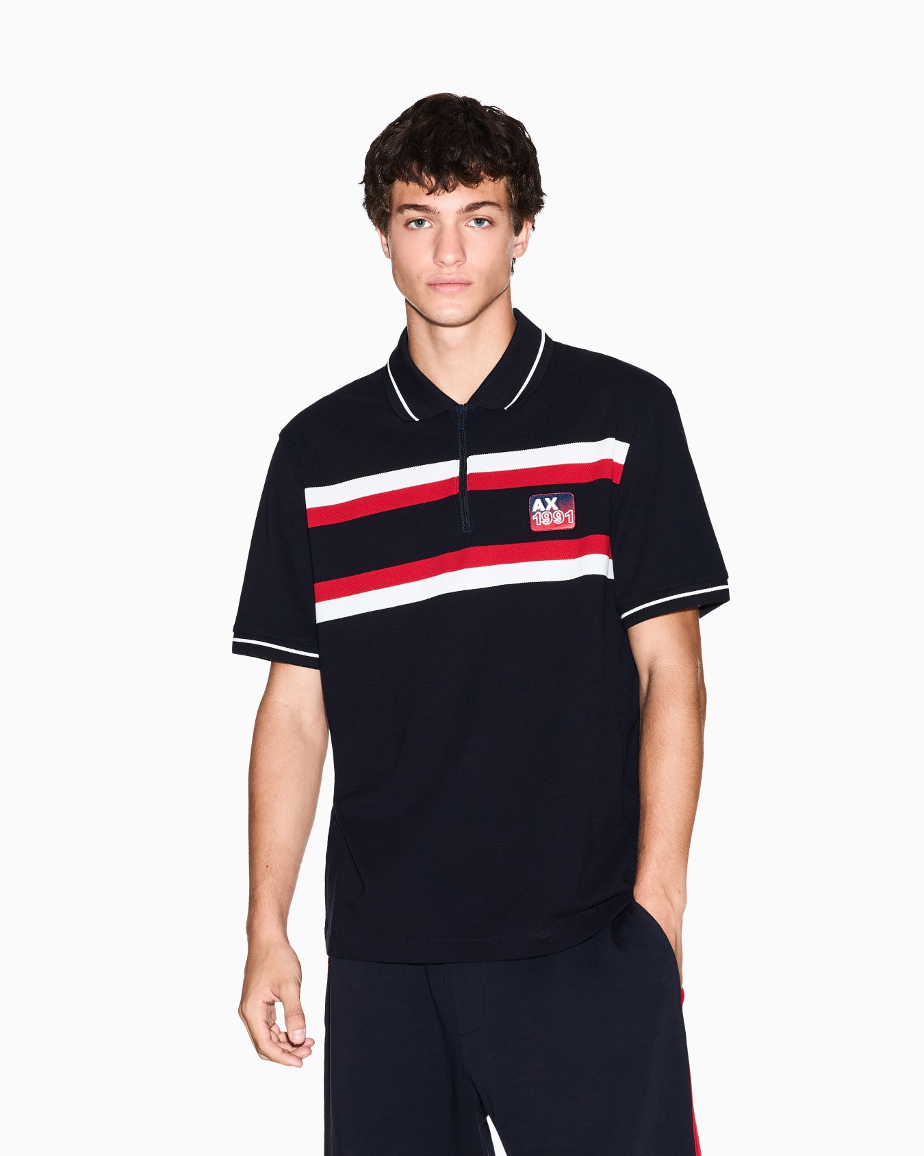Regular fit polo shirt with zip and contrasting bands Slide 3