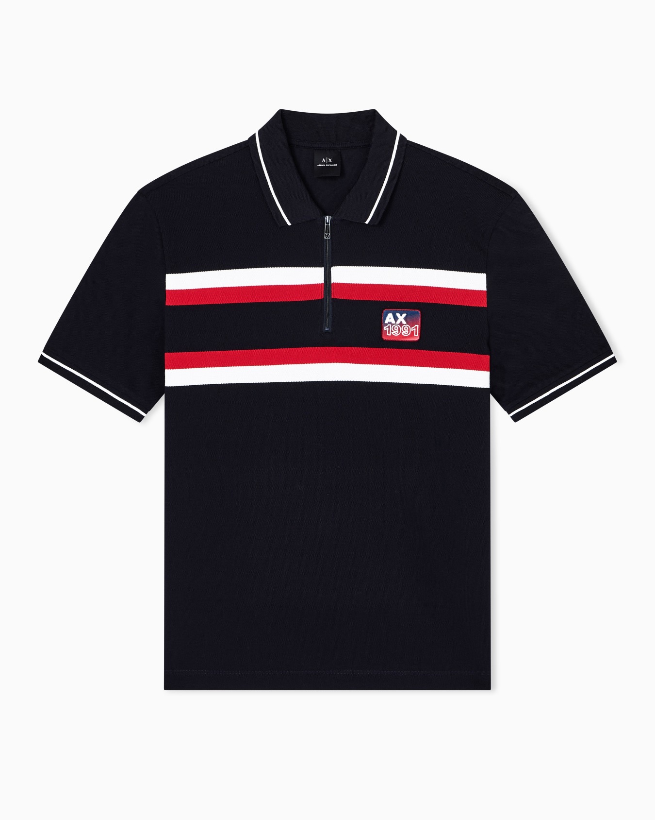 Regular fit polo shirt with zip and contrasting bands Slide 0