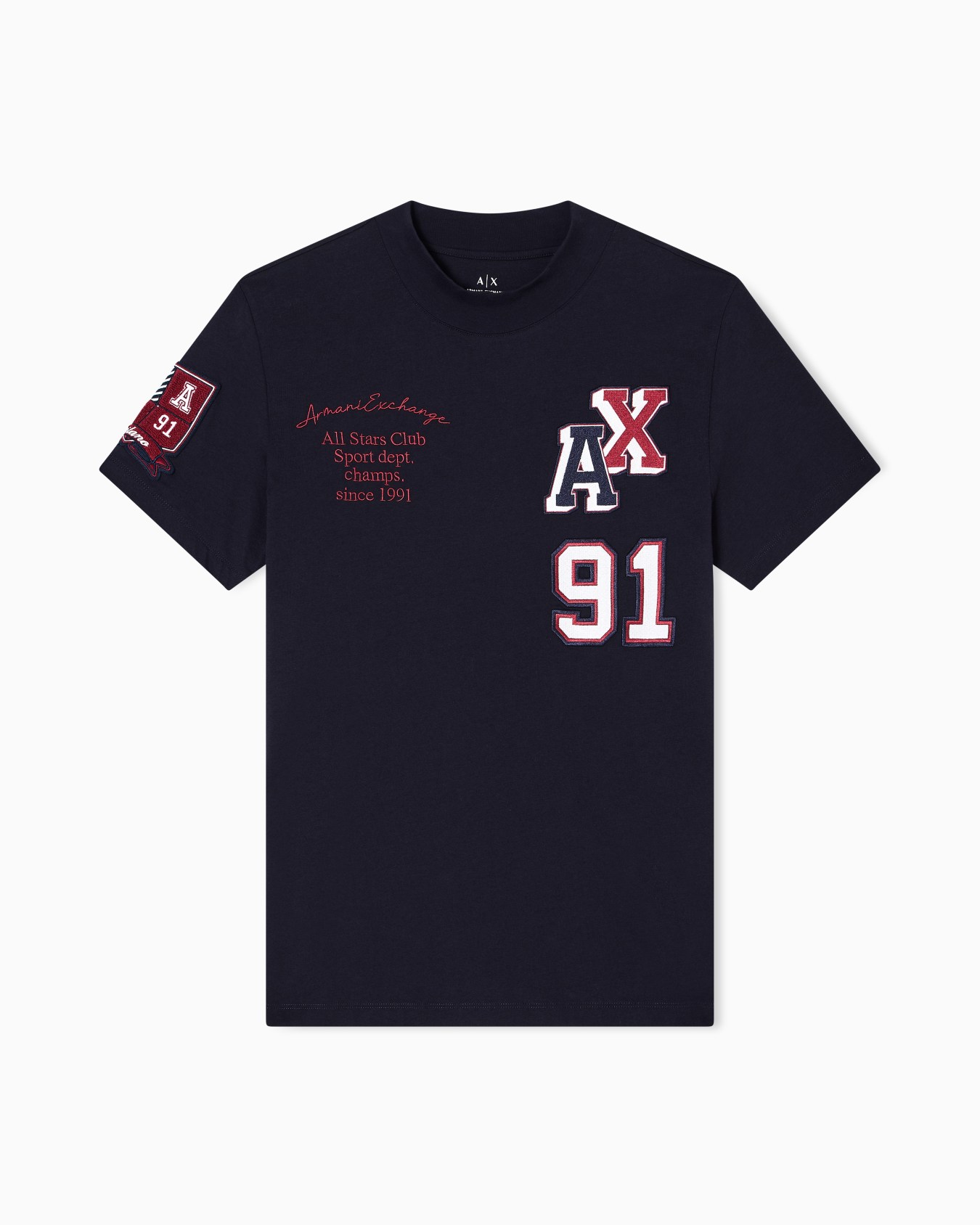 パッチデザイン 半袖クルーネックTシャツ スライドする 0