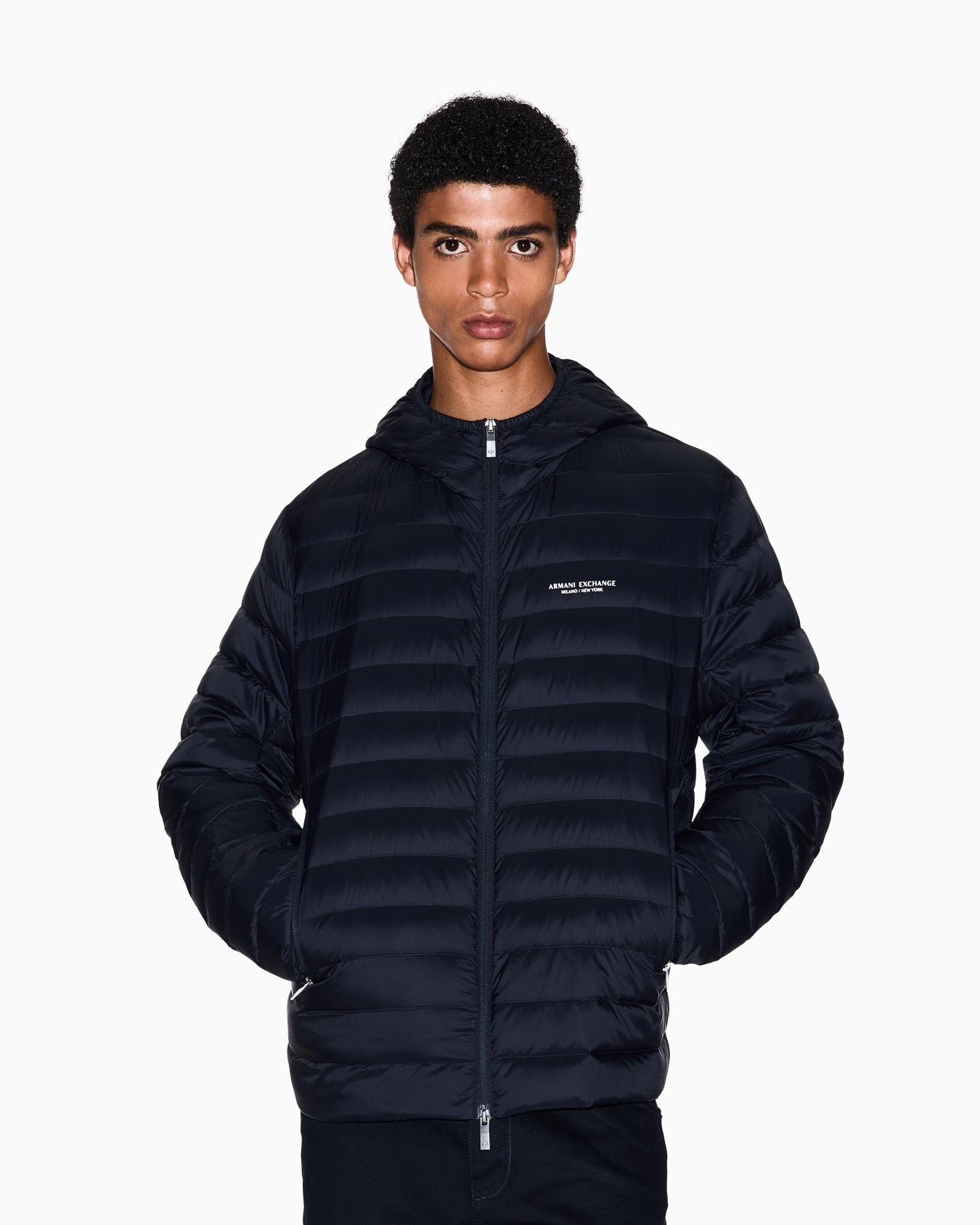 Full zip down jacket with hood Slide 3