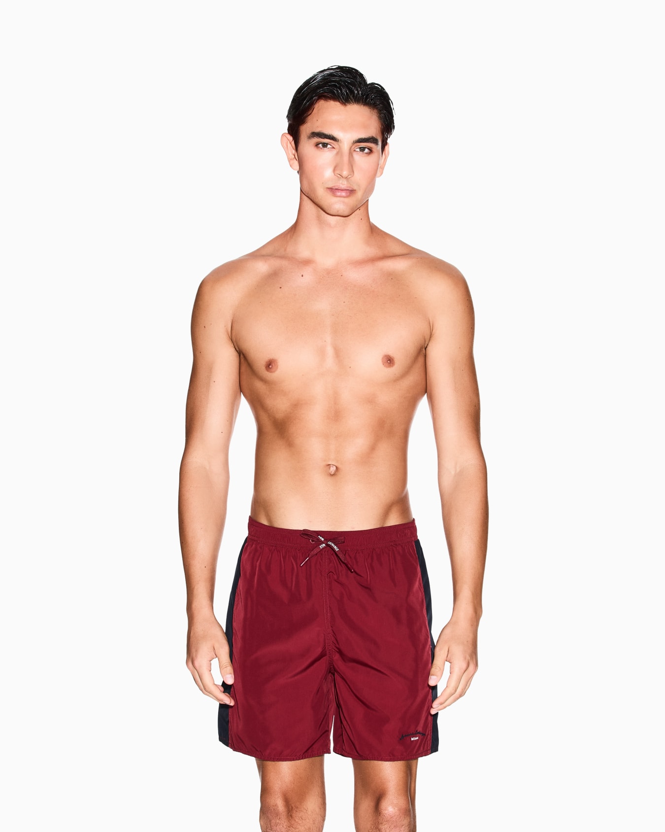 TWO TONE LOGO PRINT BOXER SWIM TRUNKS Slide 1