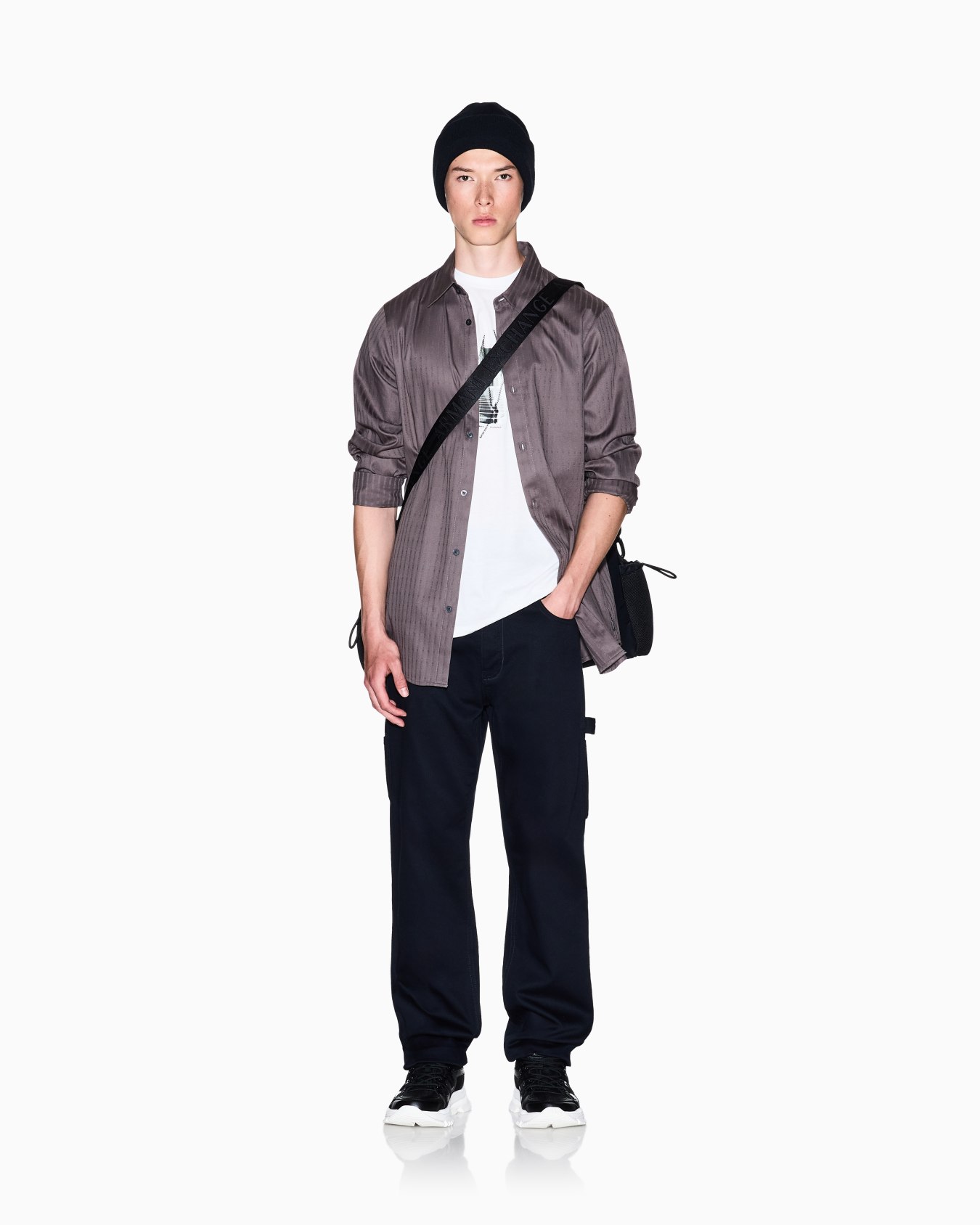 Regular fit jacquard cotton shirt Slide 1
