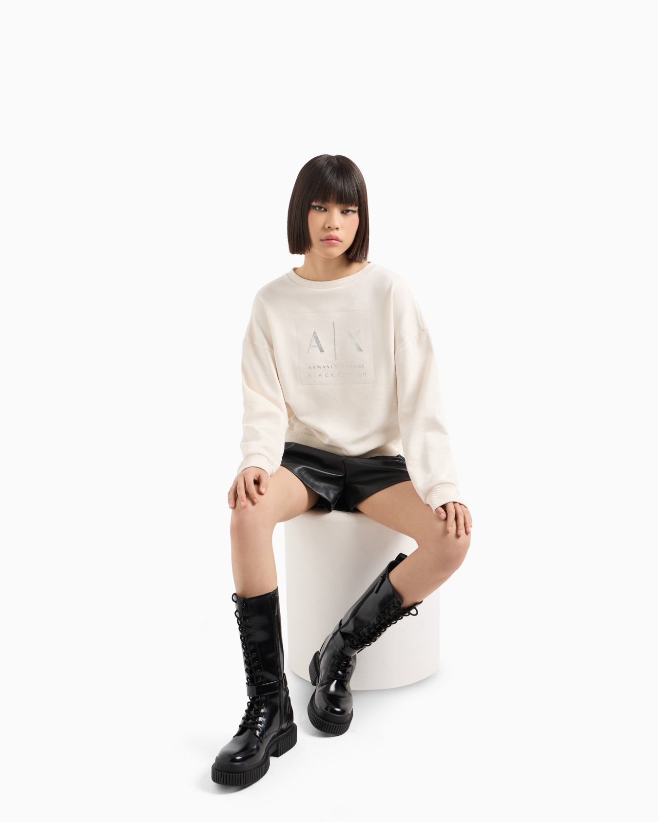 Crewneck sweatshirt with logo print and metal details Slide 3