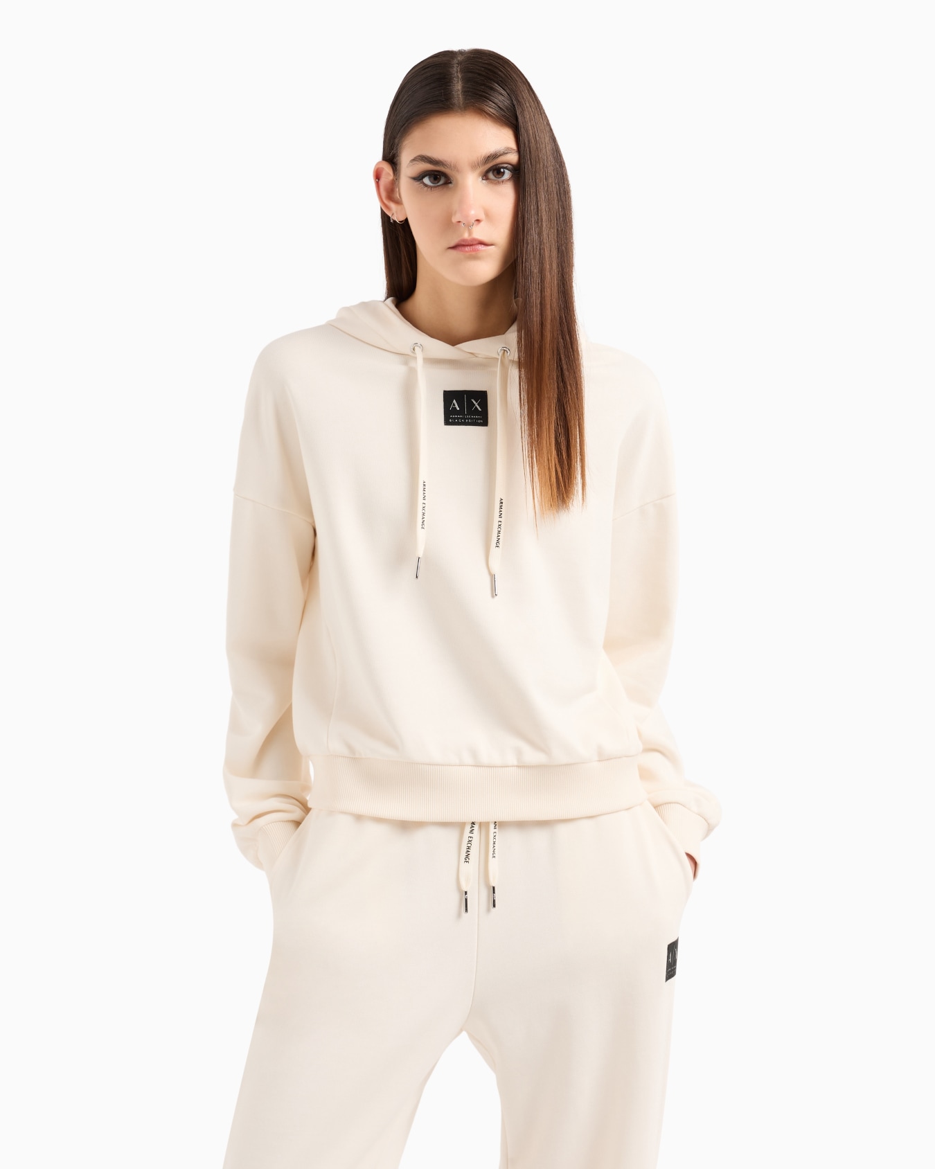 French terry hoodie with logo label Slide 1