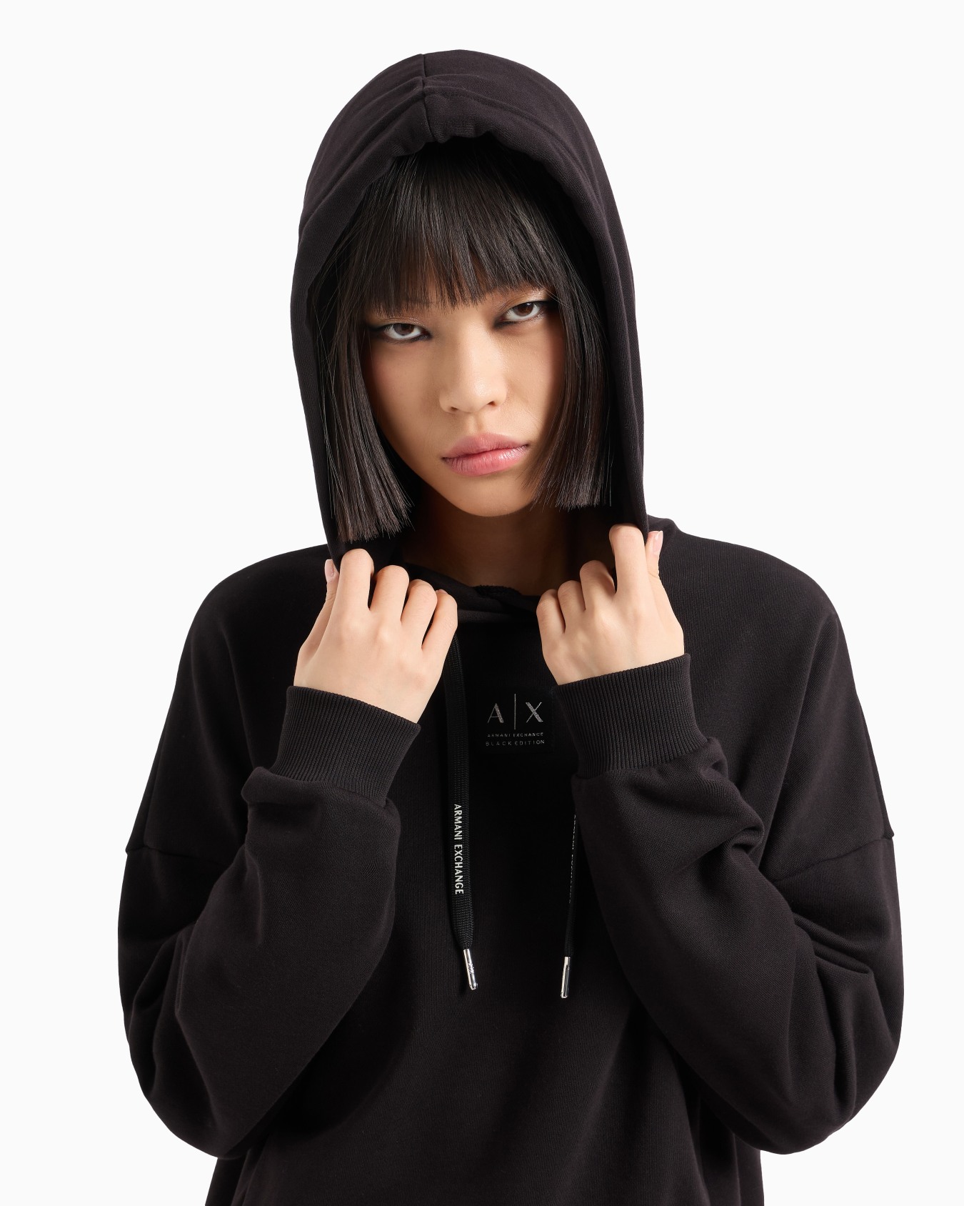 French terry hoodie with logo label Slide 4