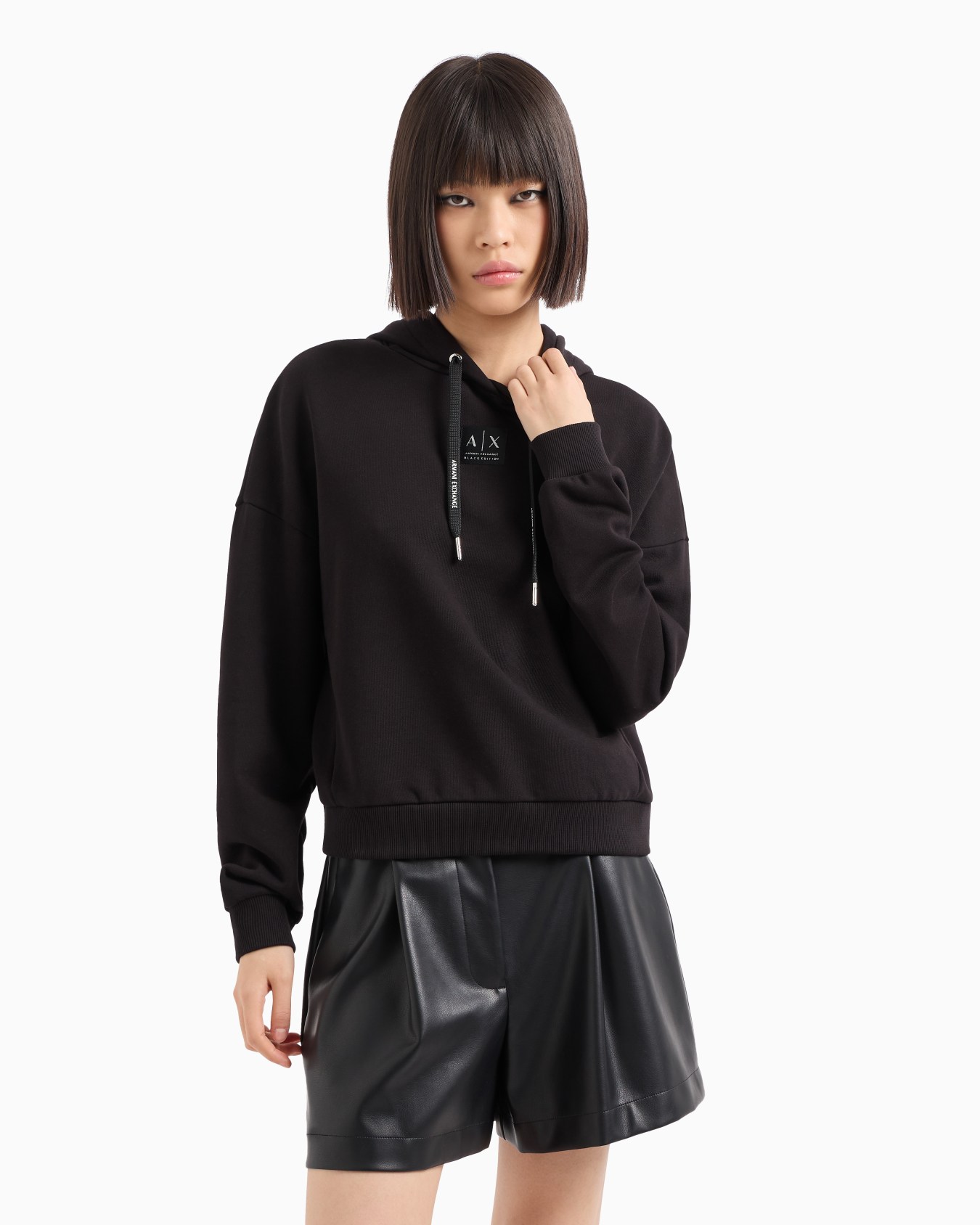 French terry hoodie with logo label Slide 1