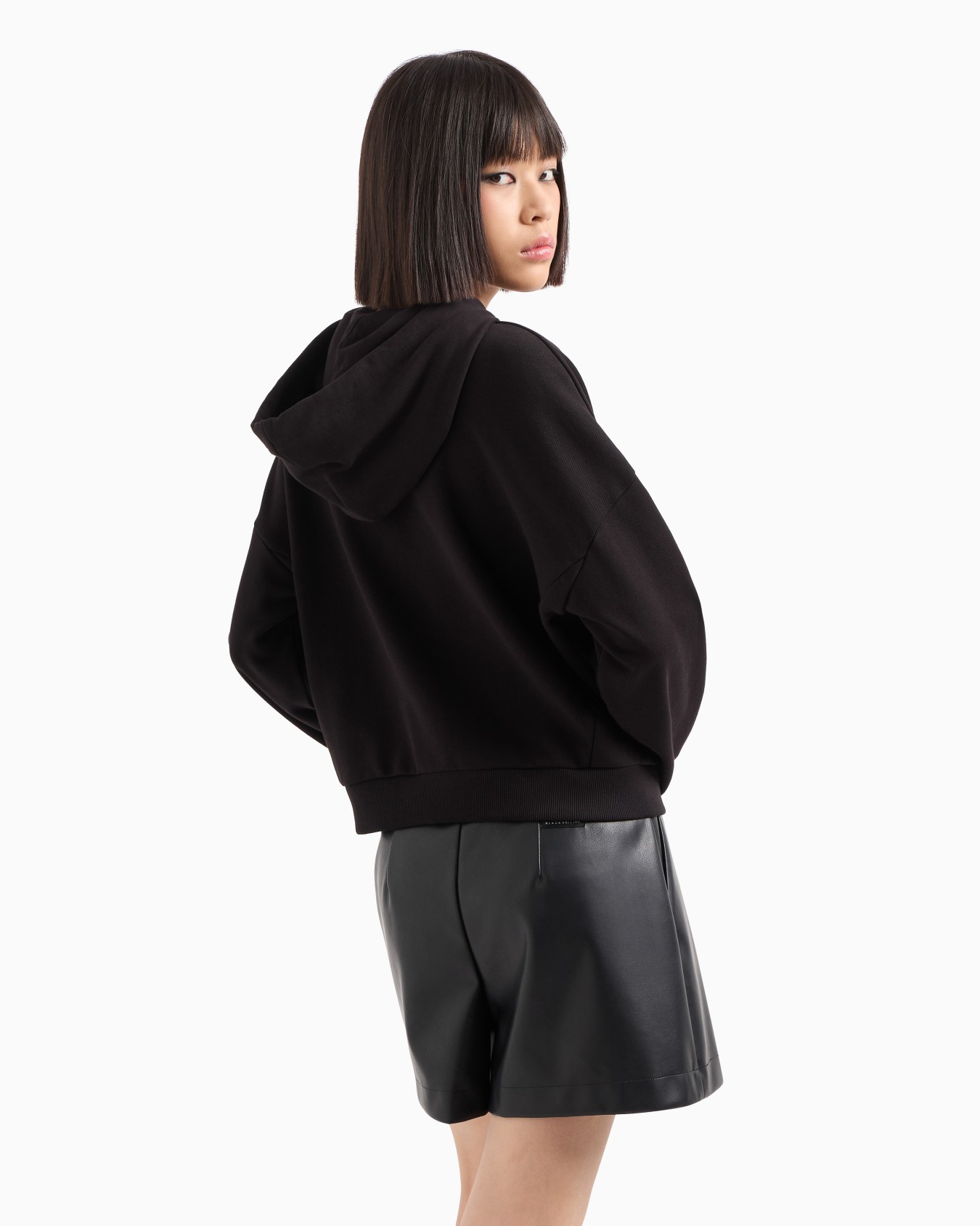 French terry hoodie with logo label Slide 2