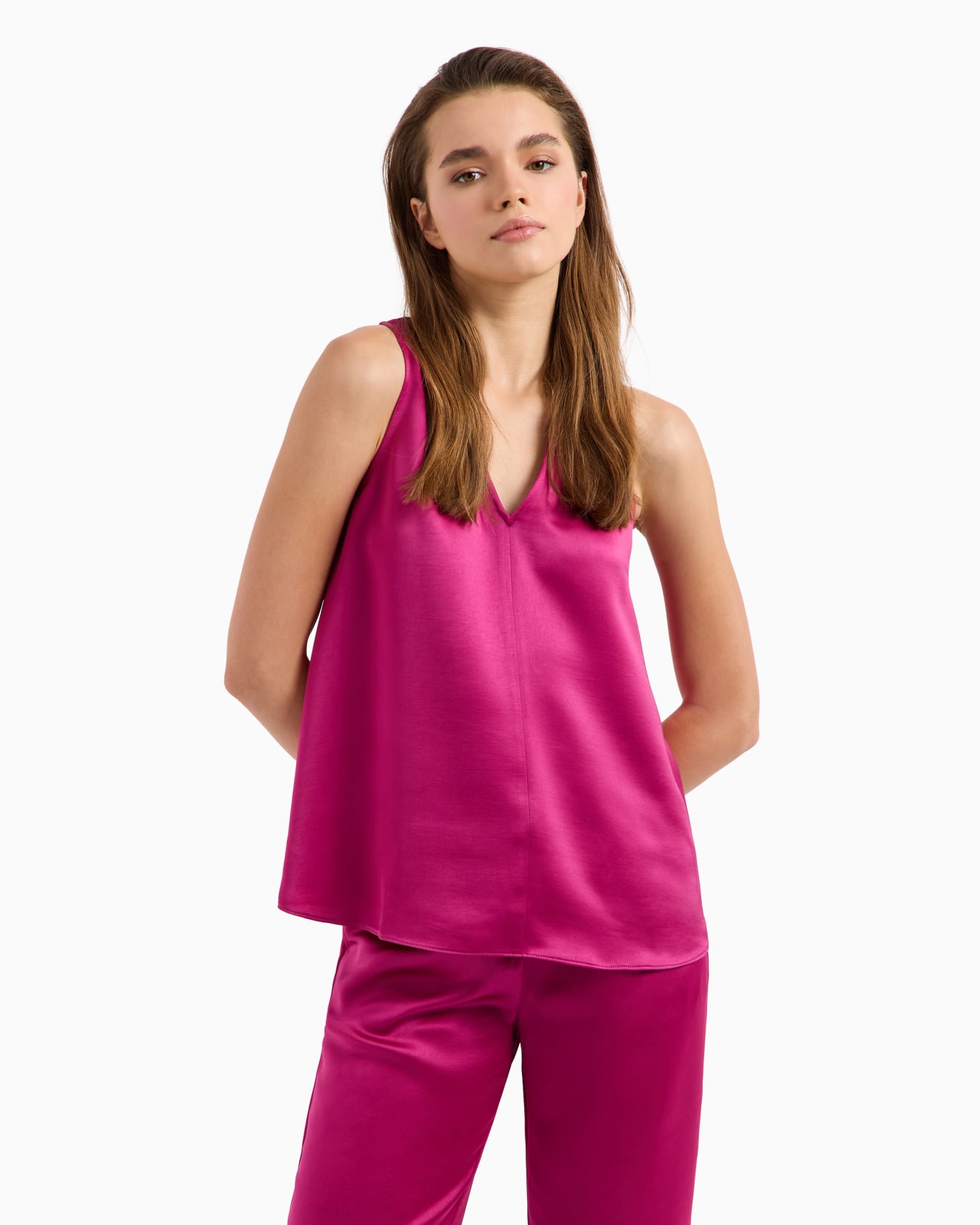 Regular fit shirt in satin stretch cotton Slide 1