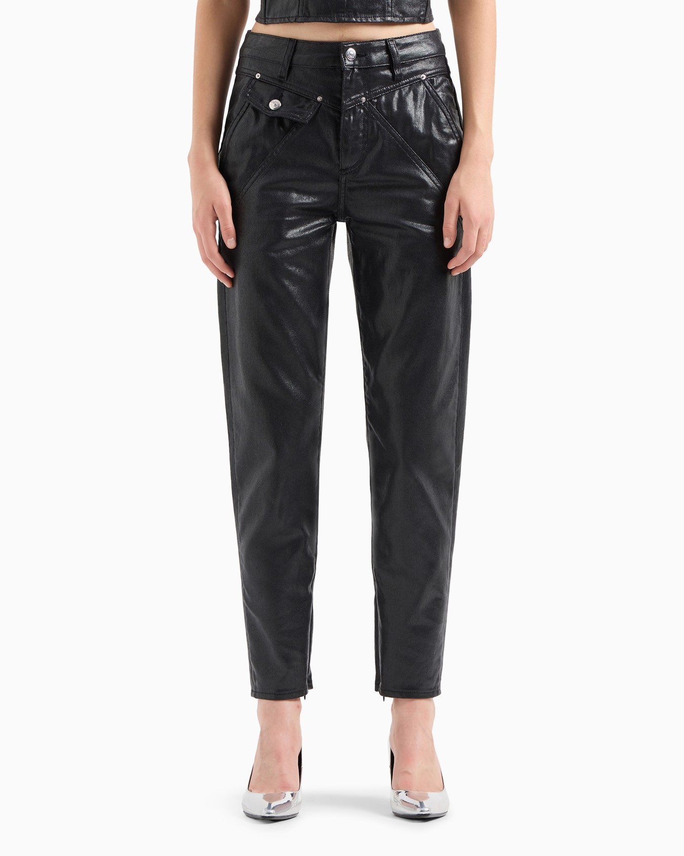 Jean coupe Boyfriend en denim enduit Diapositive 1