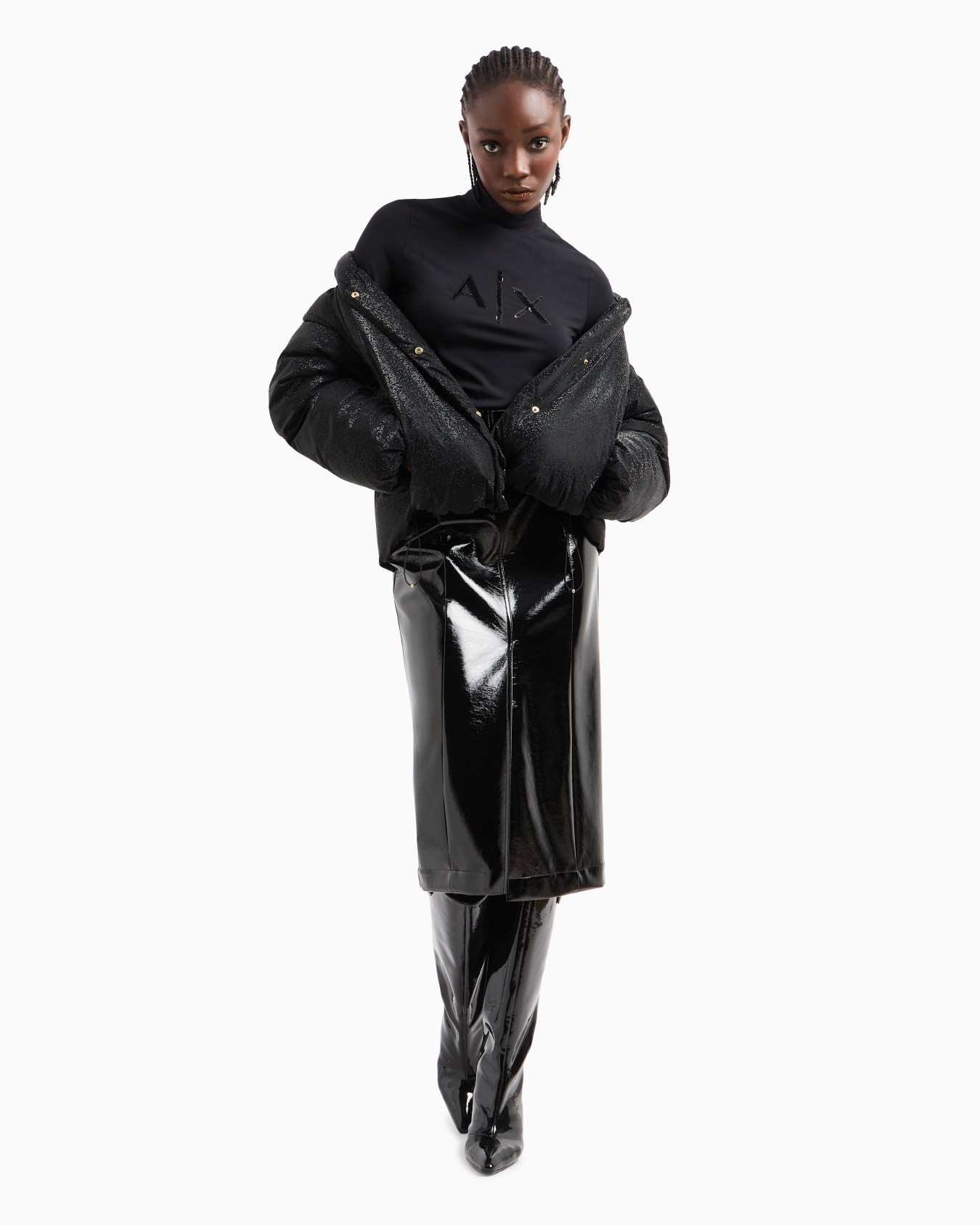 Long-sleeved sweater with high neck and sequin logo Slide 3