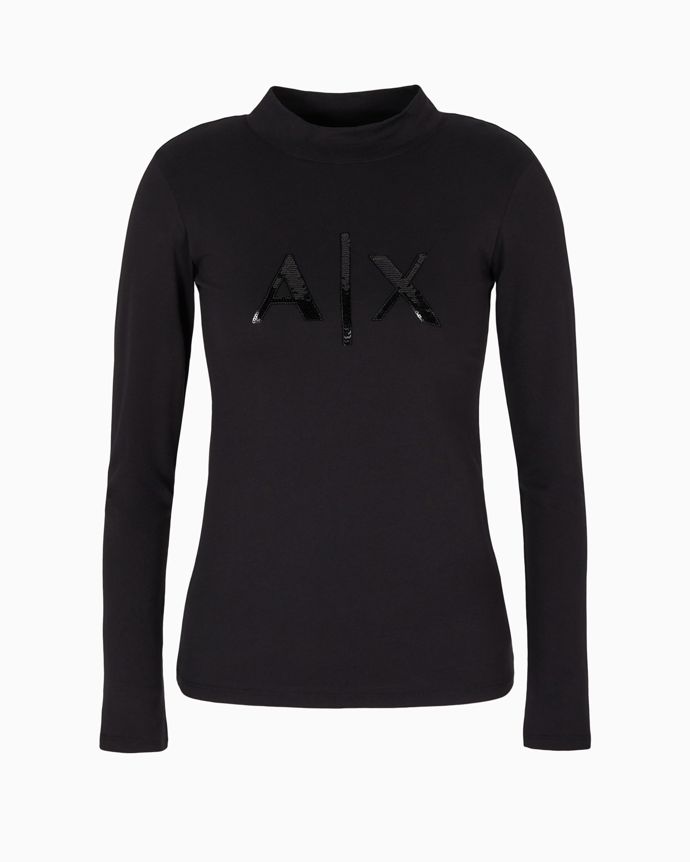 Long-sleeved sweater with high neck and sequin logo Slide 0