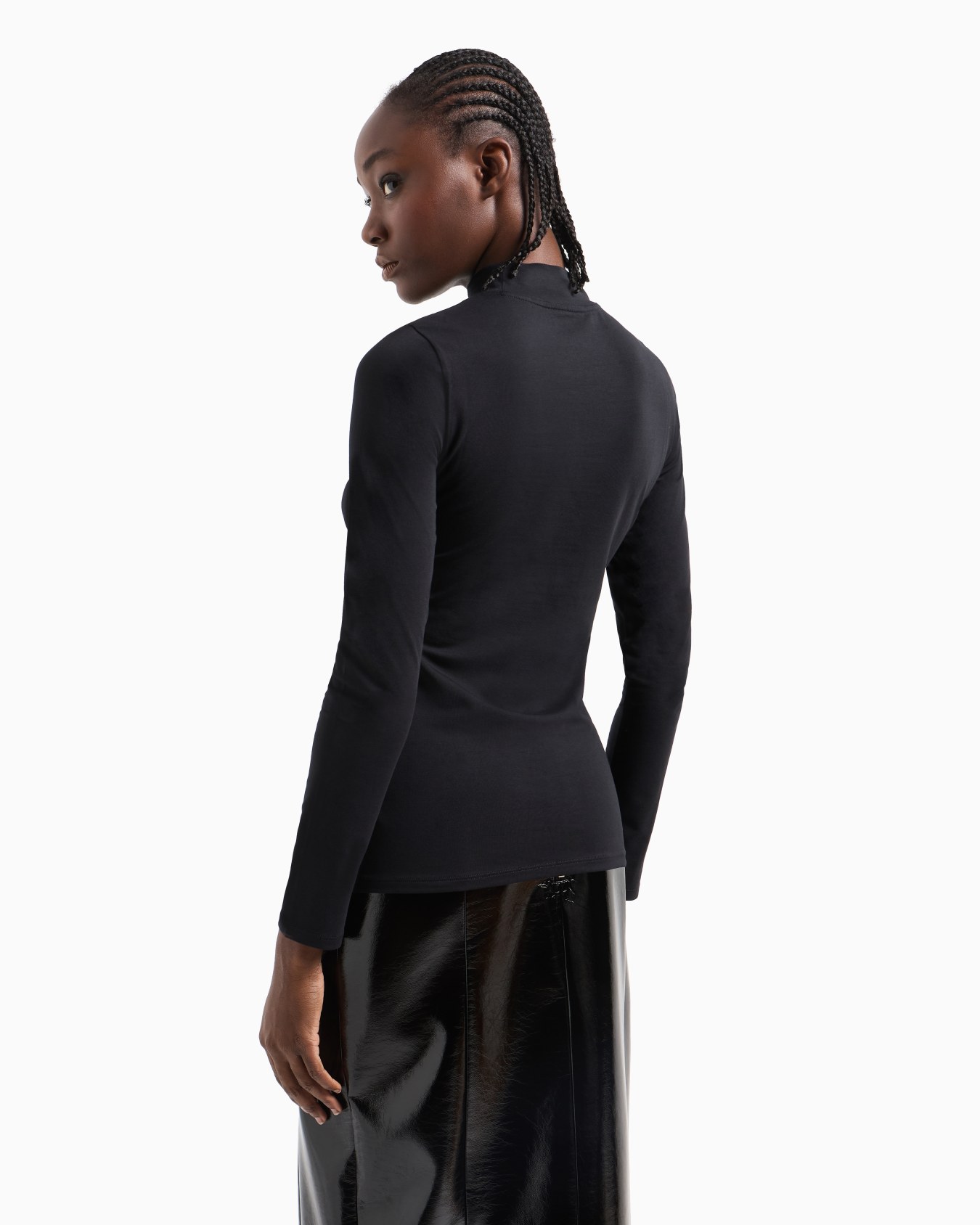 Long-sleeved sweater with high neck and sequin logo Slide 2