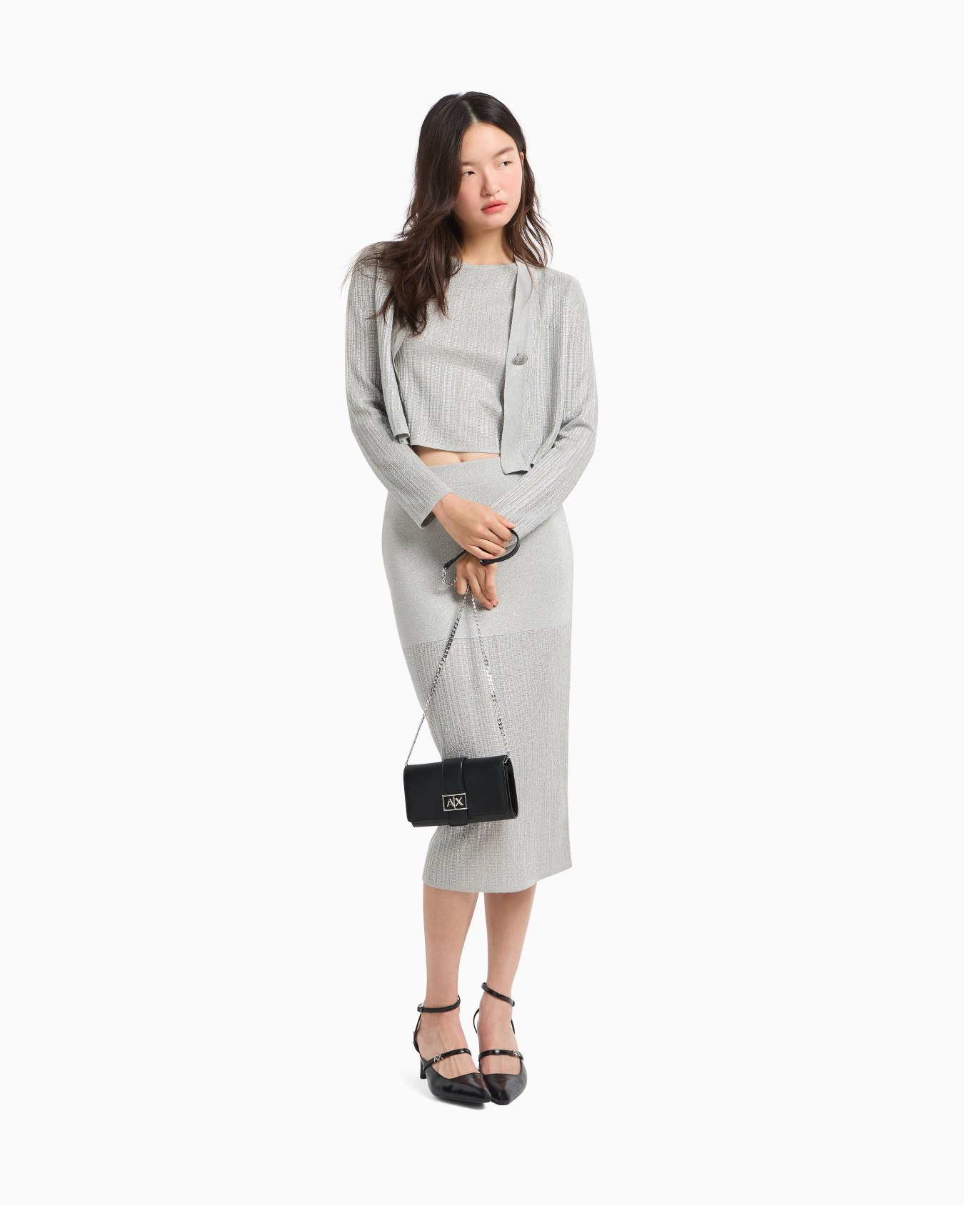 Short cardigan in lurex yarn Diapositiva 1