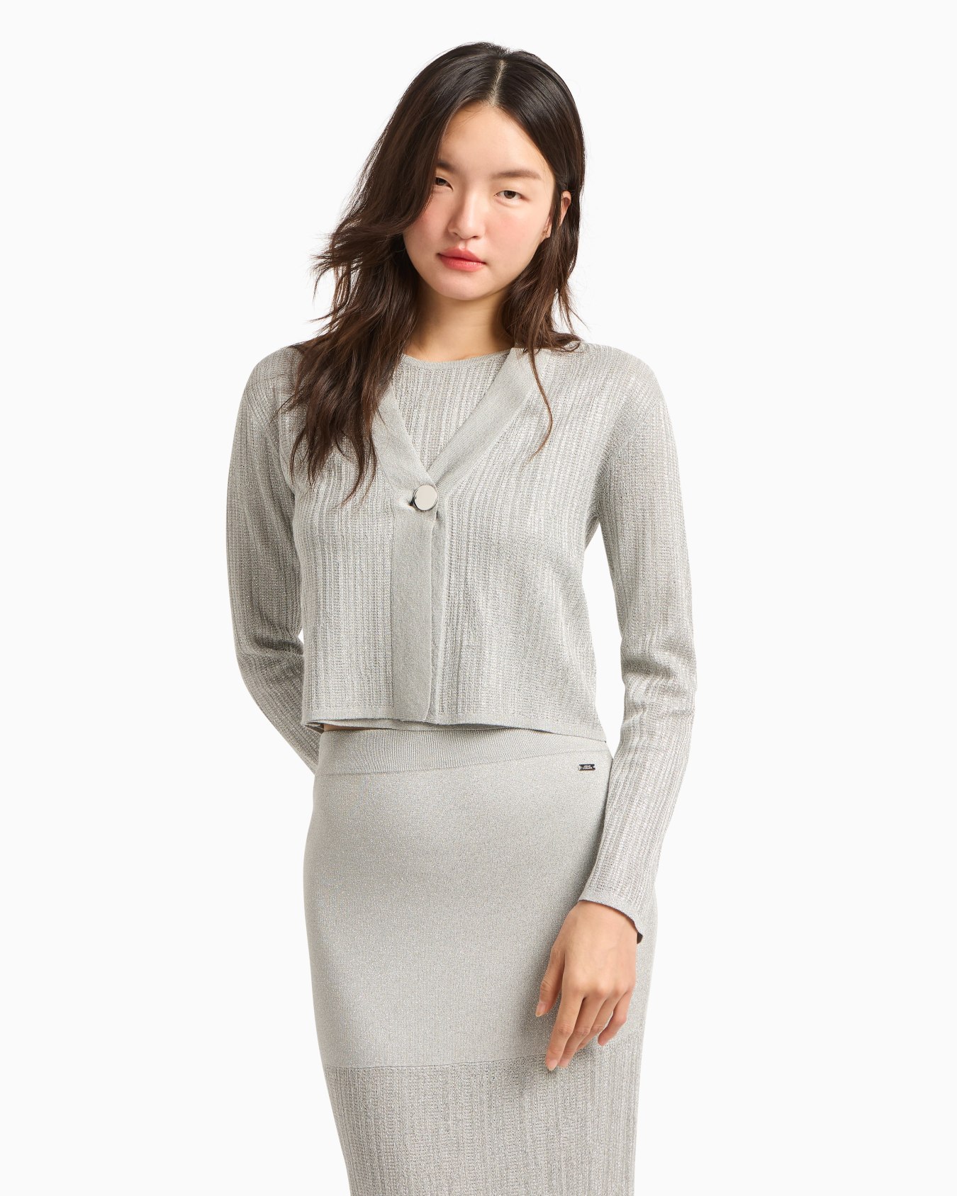 Short cardigan in lurex yarn Diapositiva 3