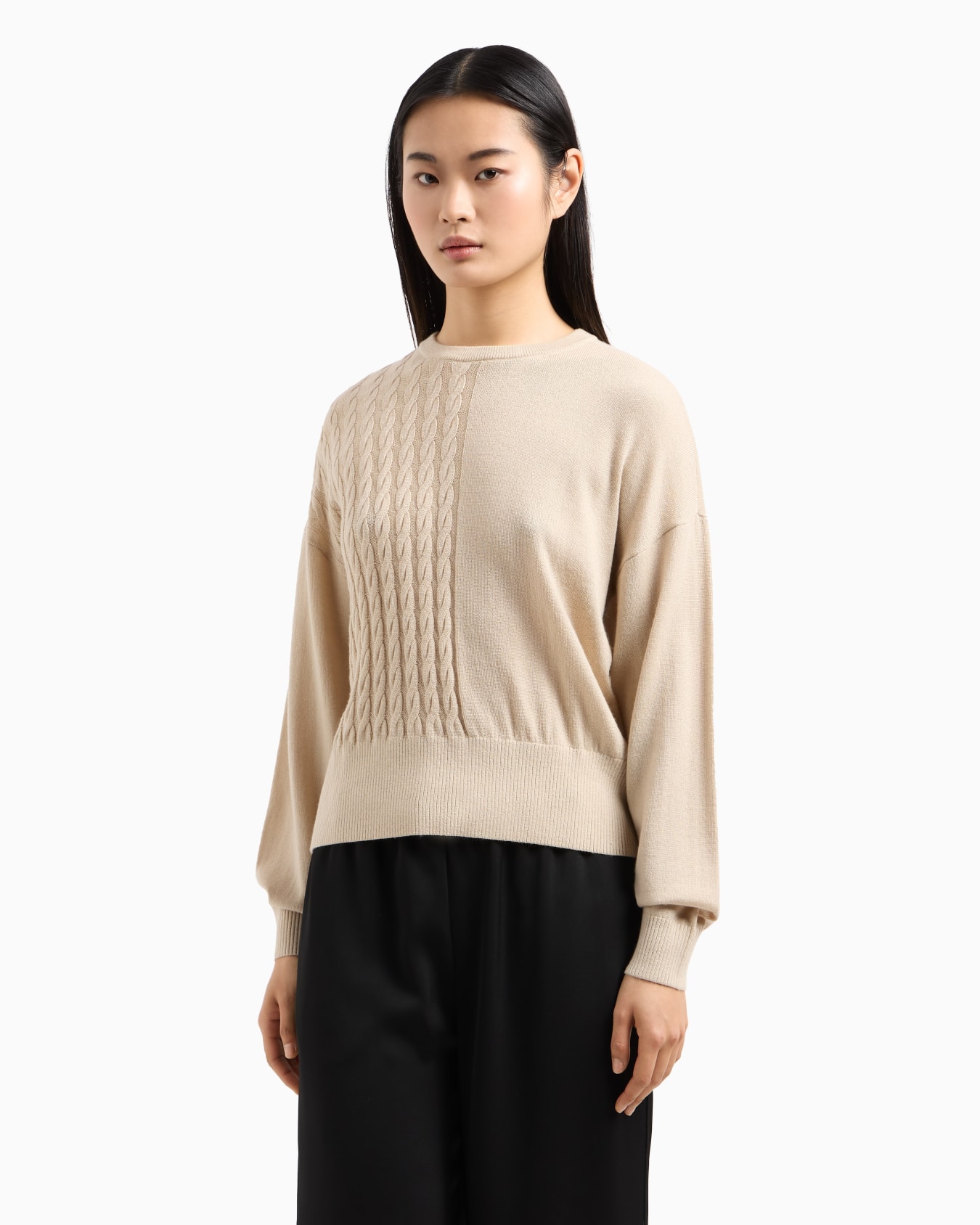 Wool blend sweater with cables Slide 3
