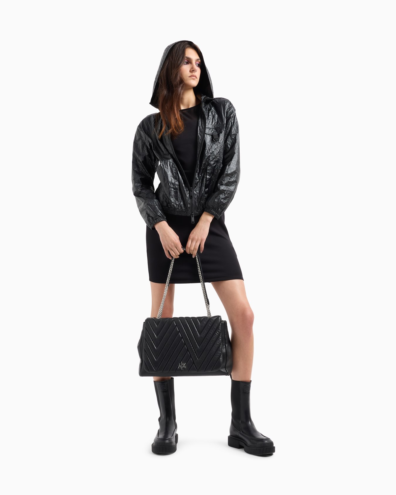 Vestido tubo de tejido elástico con aplicación transparente Diapositiva 1