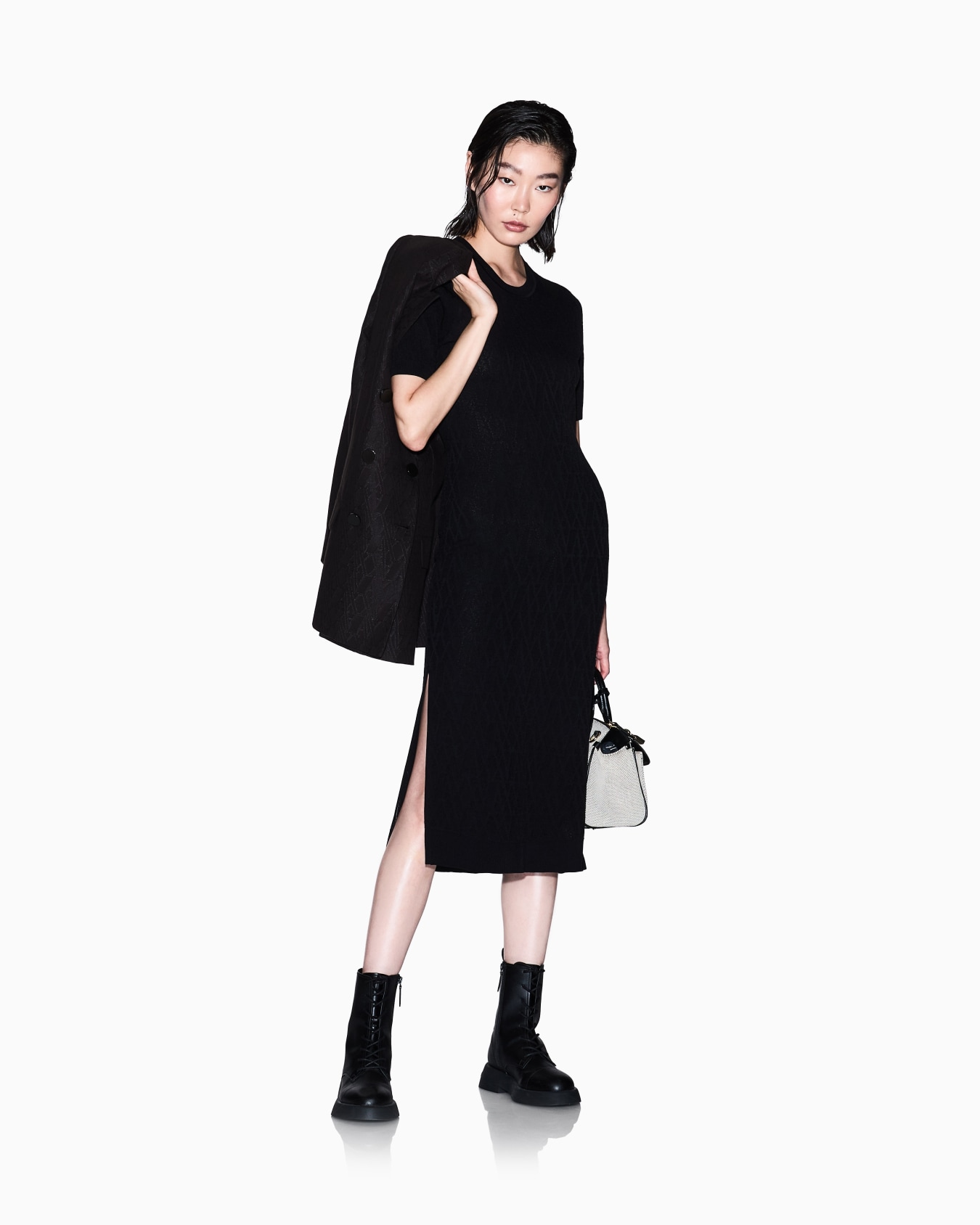 Longuette dress in fabric with allover logo Slide 1