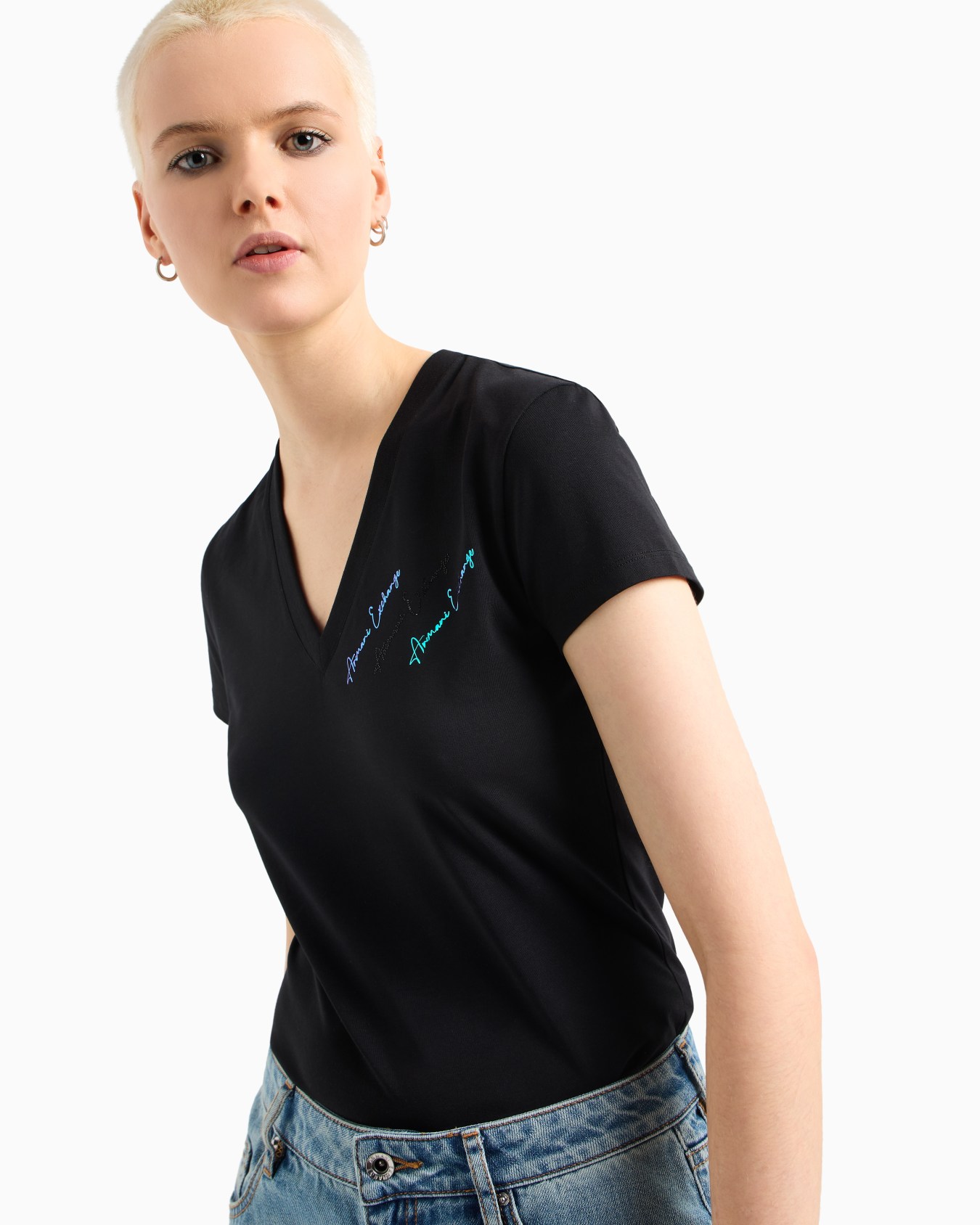 Slim fit T-shirt with signature logo Diapositiva 4