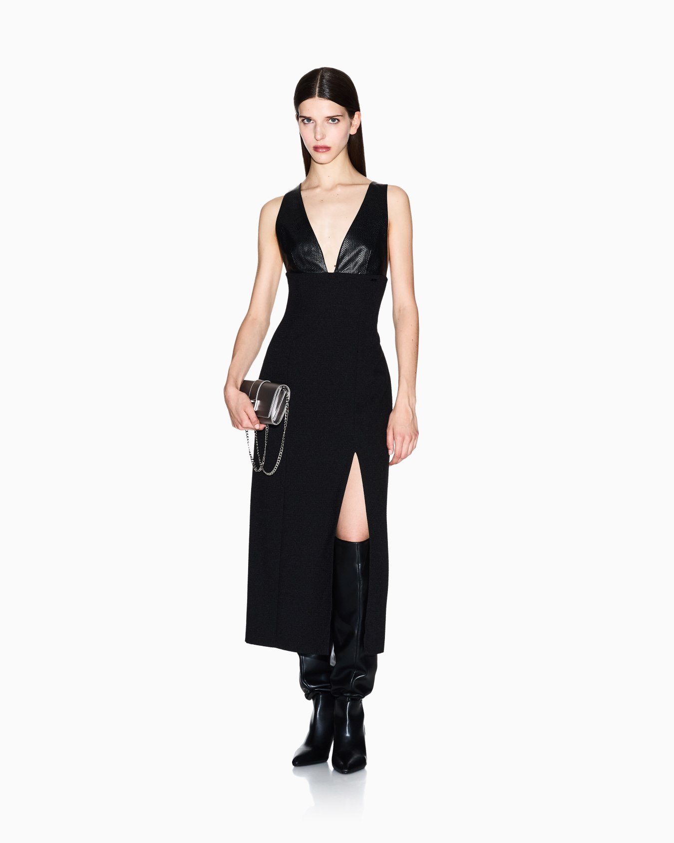 Longuette dress with slit Slide 1