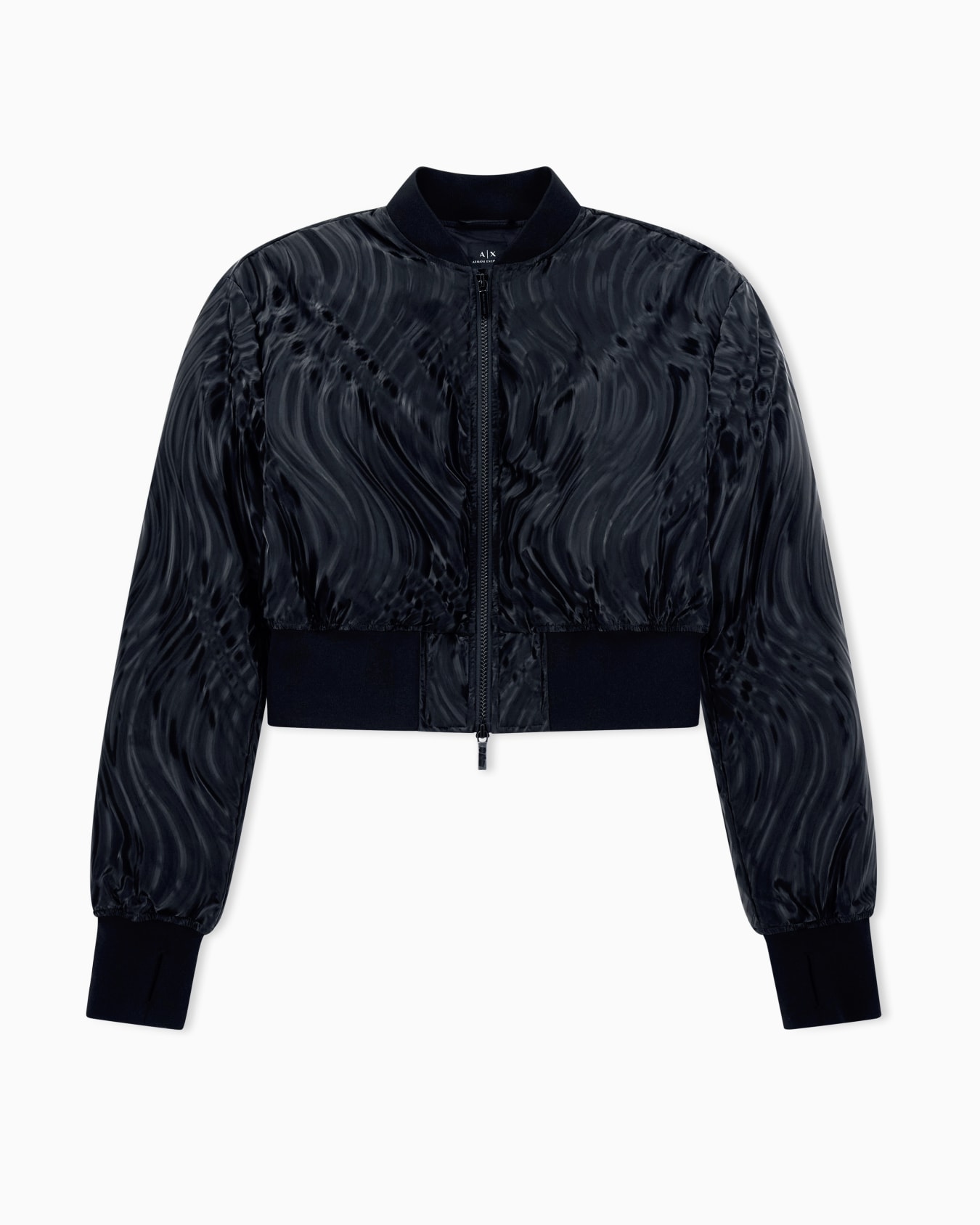  Short Bomber Jacket with Embossed Pattern Slide 0