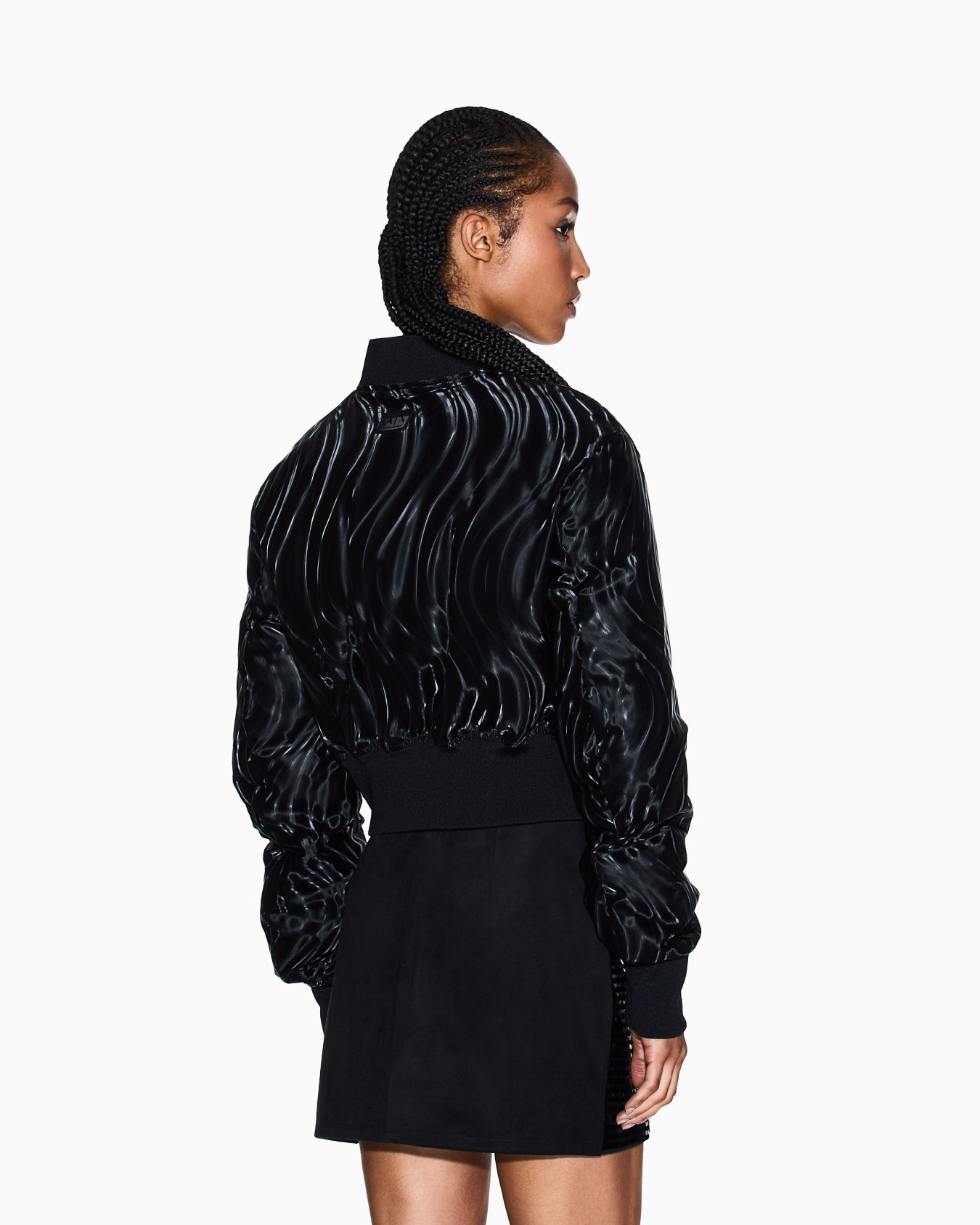  Short Bomber Jacket with Embossed Pattern Slide 2