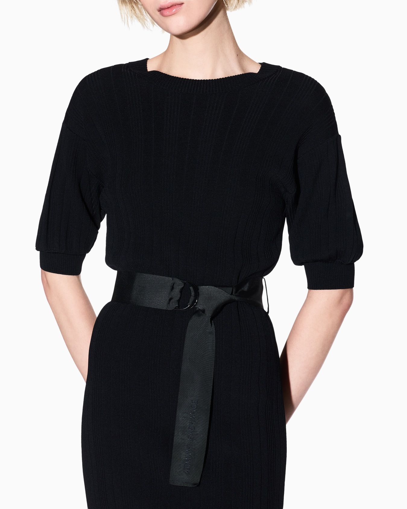 Ribbed midi dress with belt Slide 3