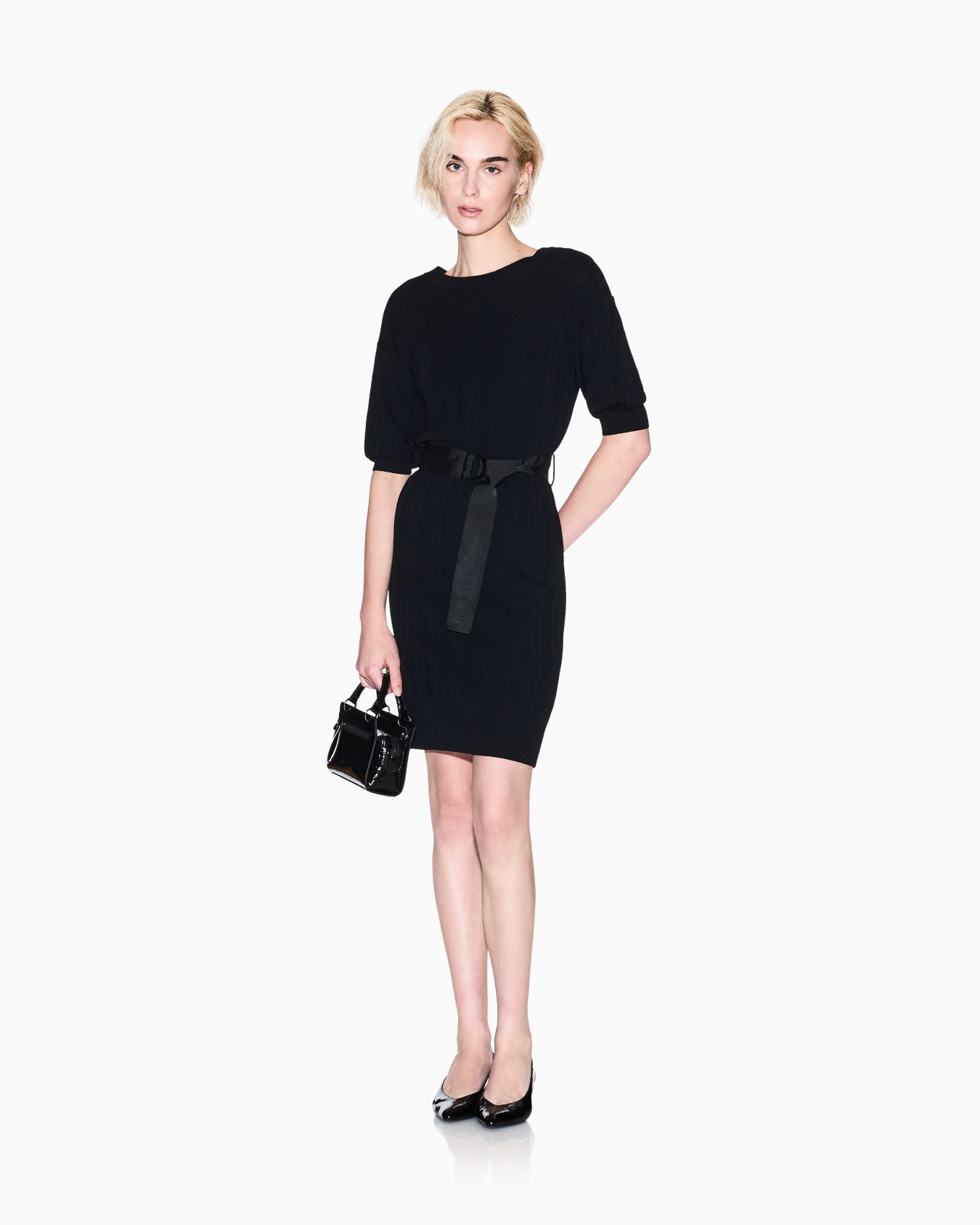 Ribbed midi dress with belt Slide 1