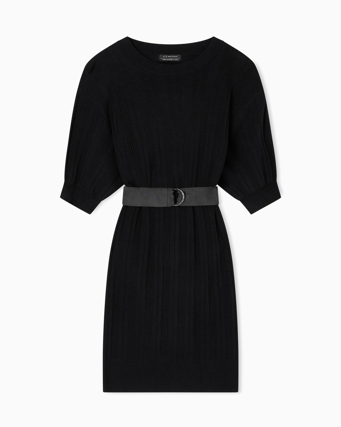 Ribbed midi dress with belt Slide 0