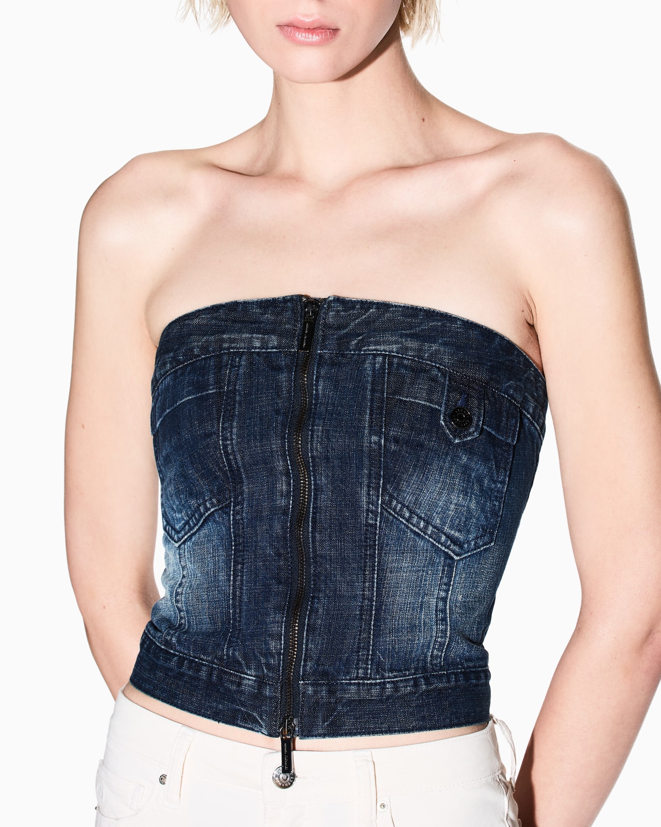 Indigo denim zip top Slide 4