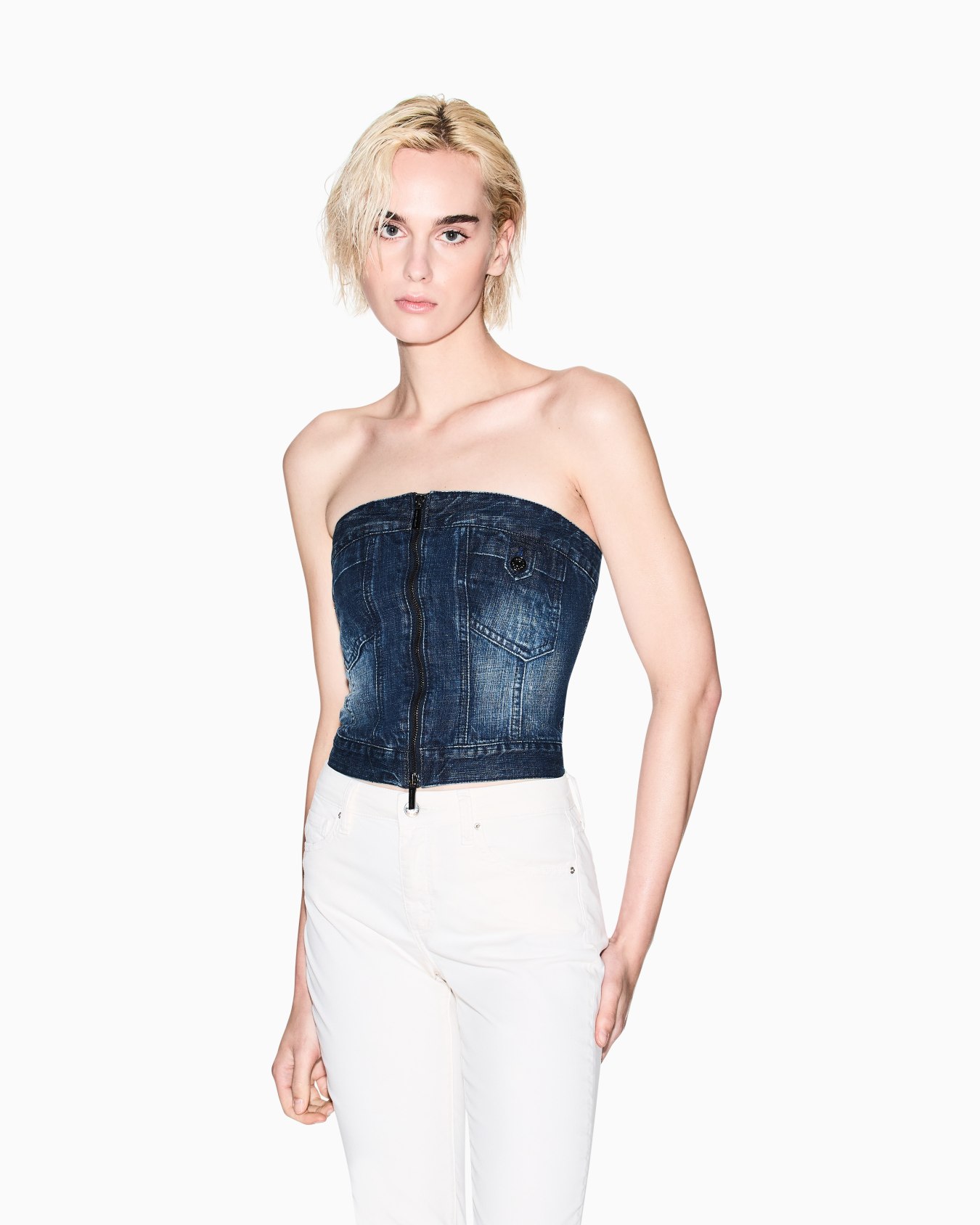 Indigo denim zip top Slide 3