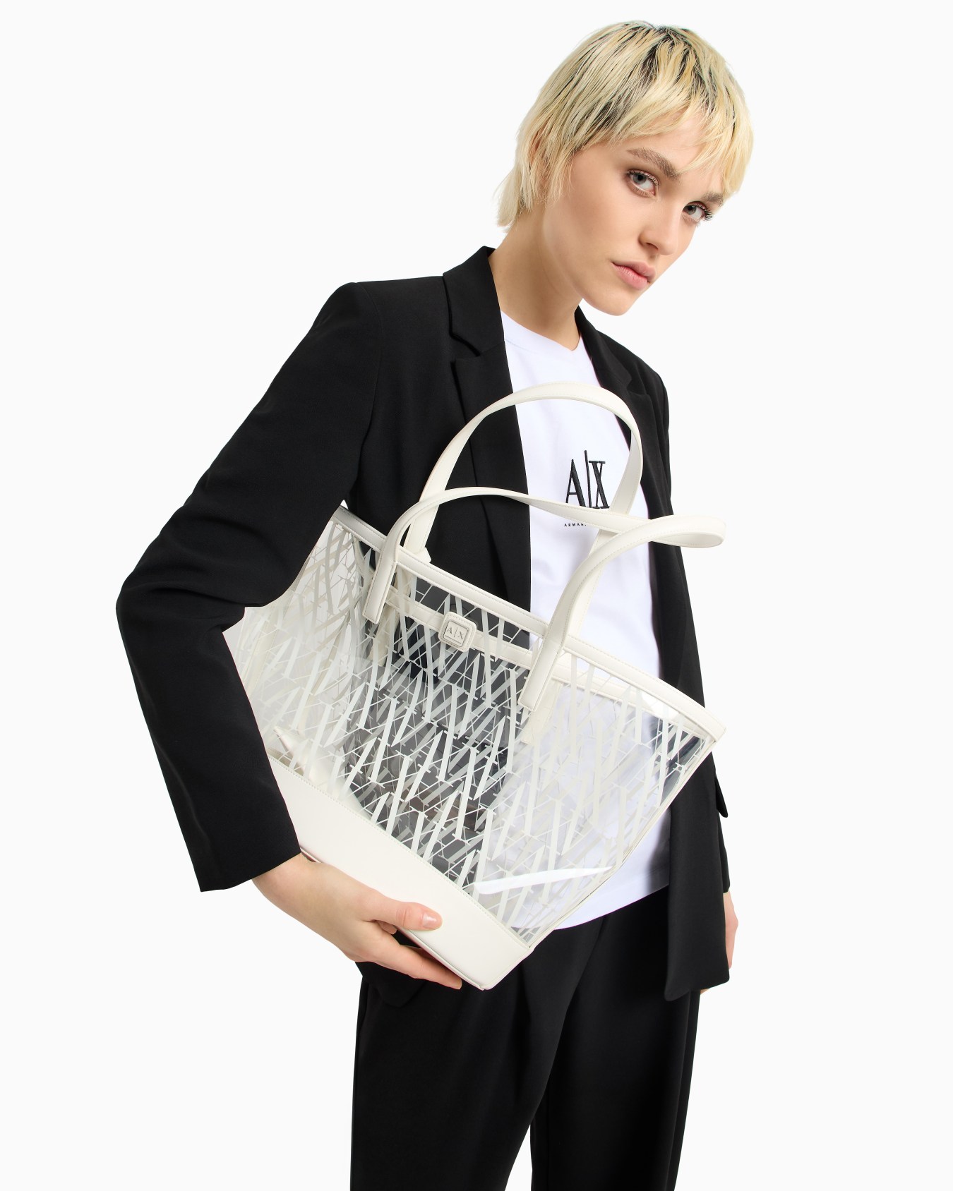 Transparent shopper bag with allover logo Slide 6