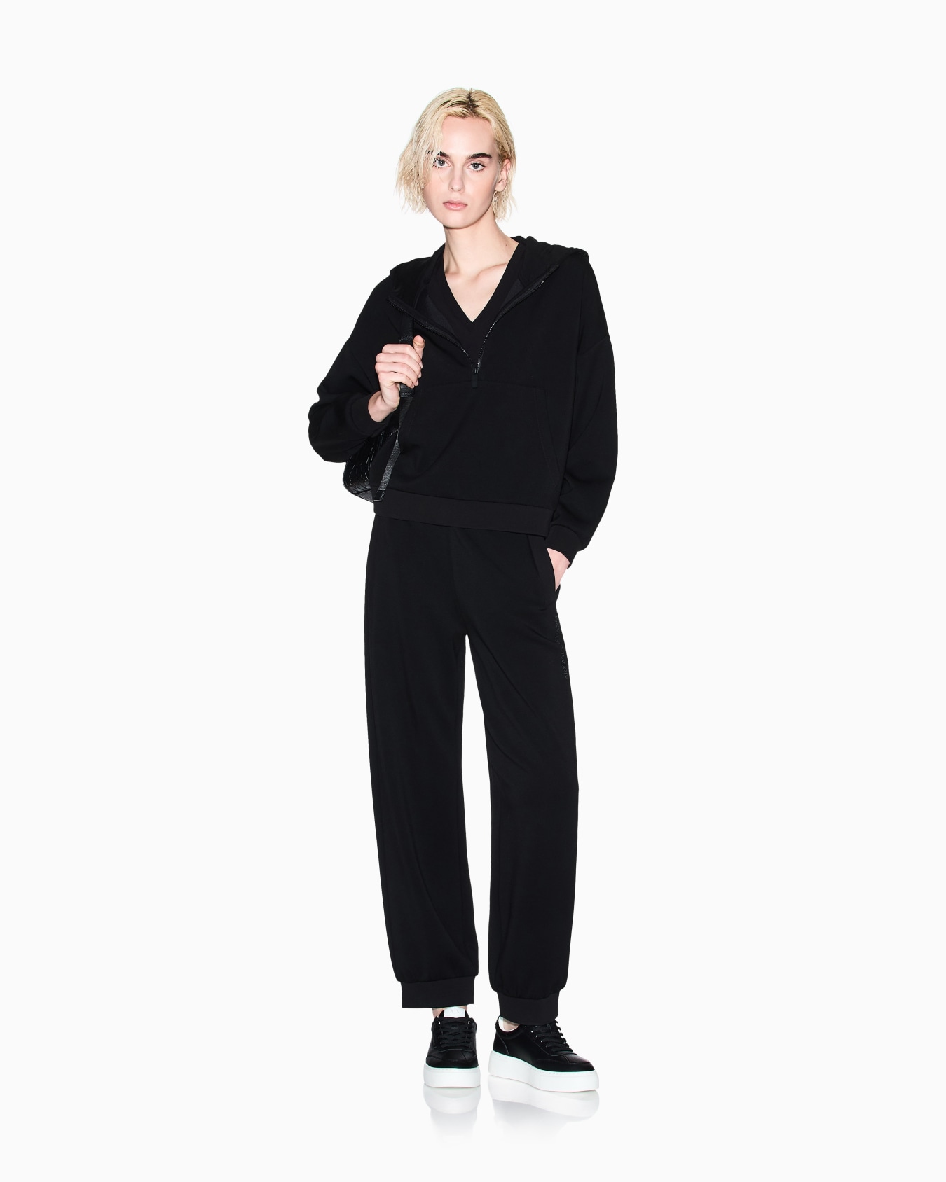 Felpa mezza zip con cappuccio Slide 1
