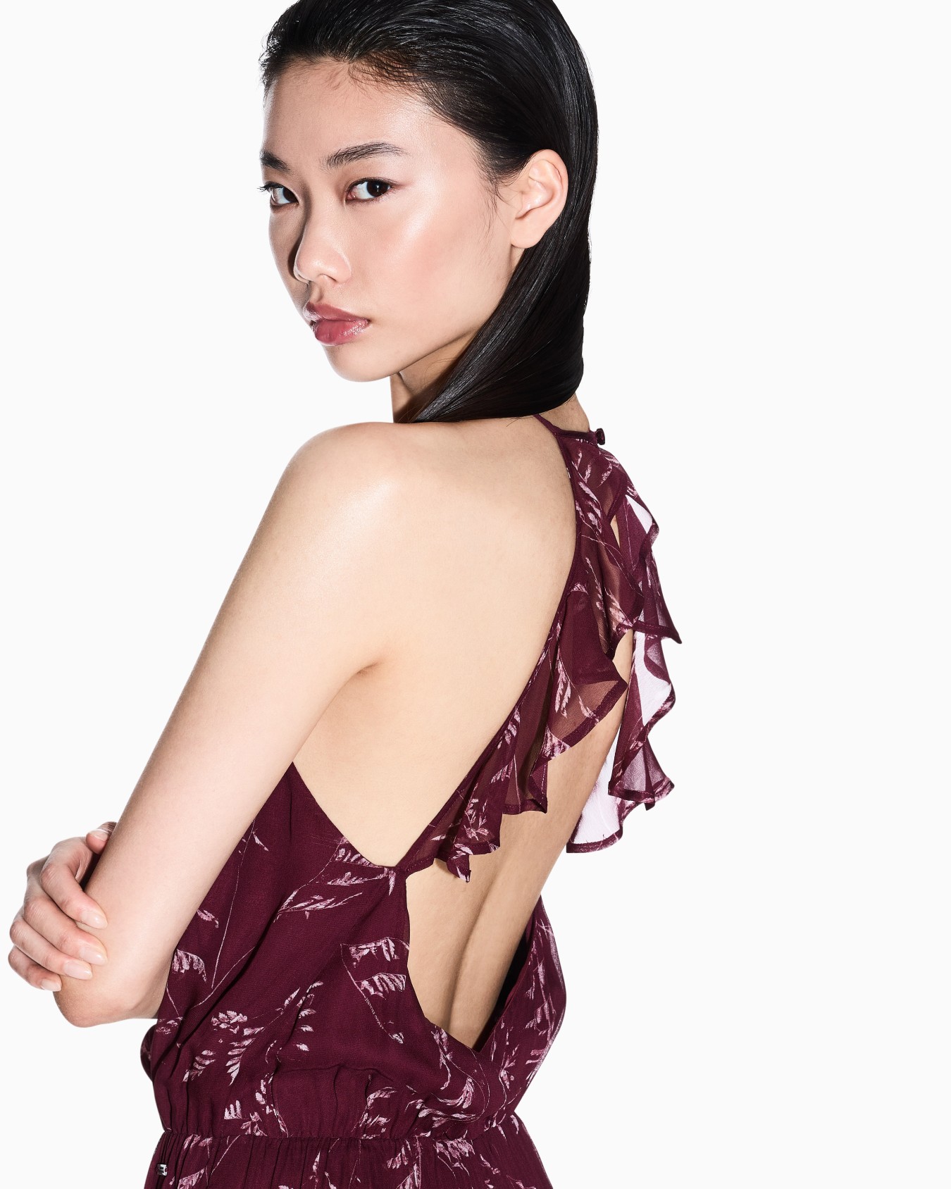 Chiffon jumpsuit with foliage print Slide 3