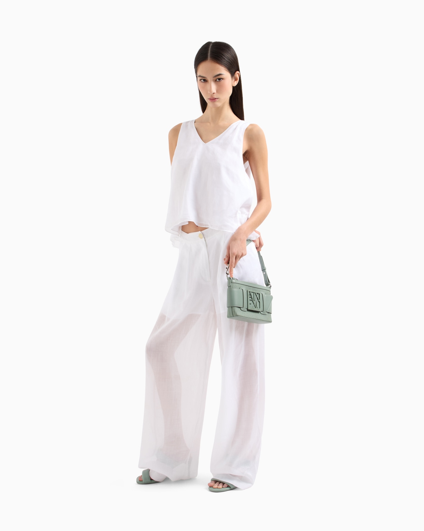 Asymmetrical ramie top with ruffle Slide 1