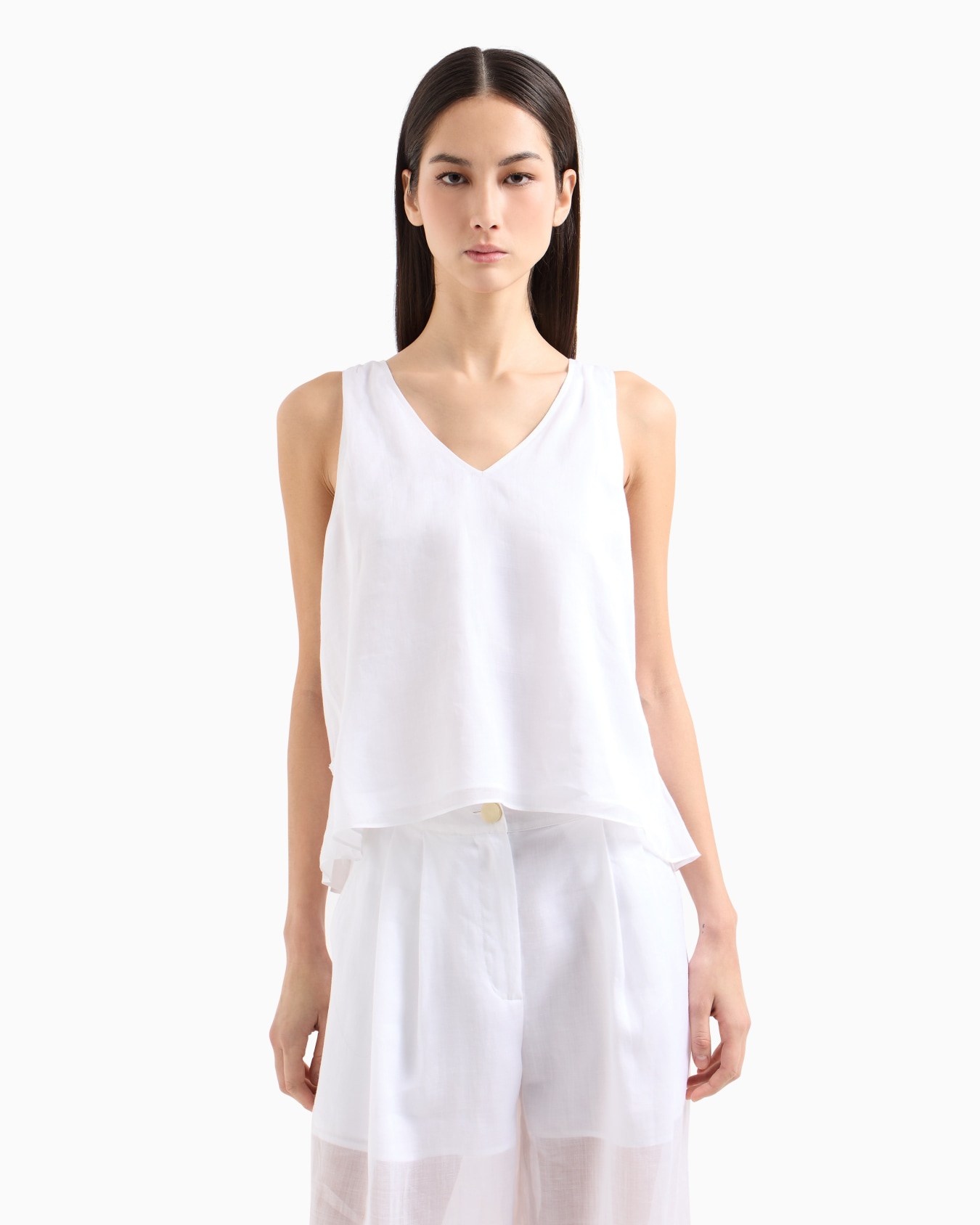 Asymmetrical ramie top with ruffle Slide 3