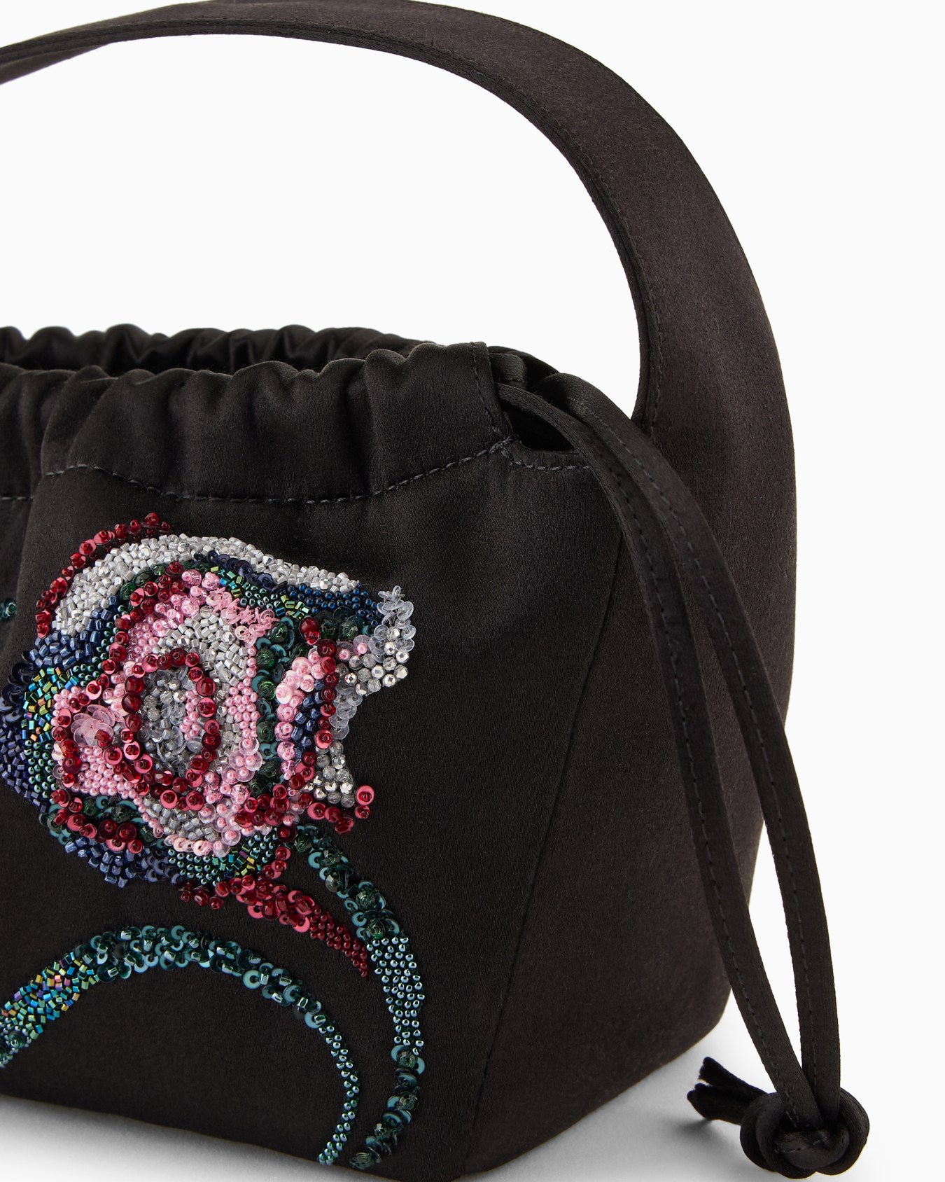 Embroidered satin small bucket bag Slide 4