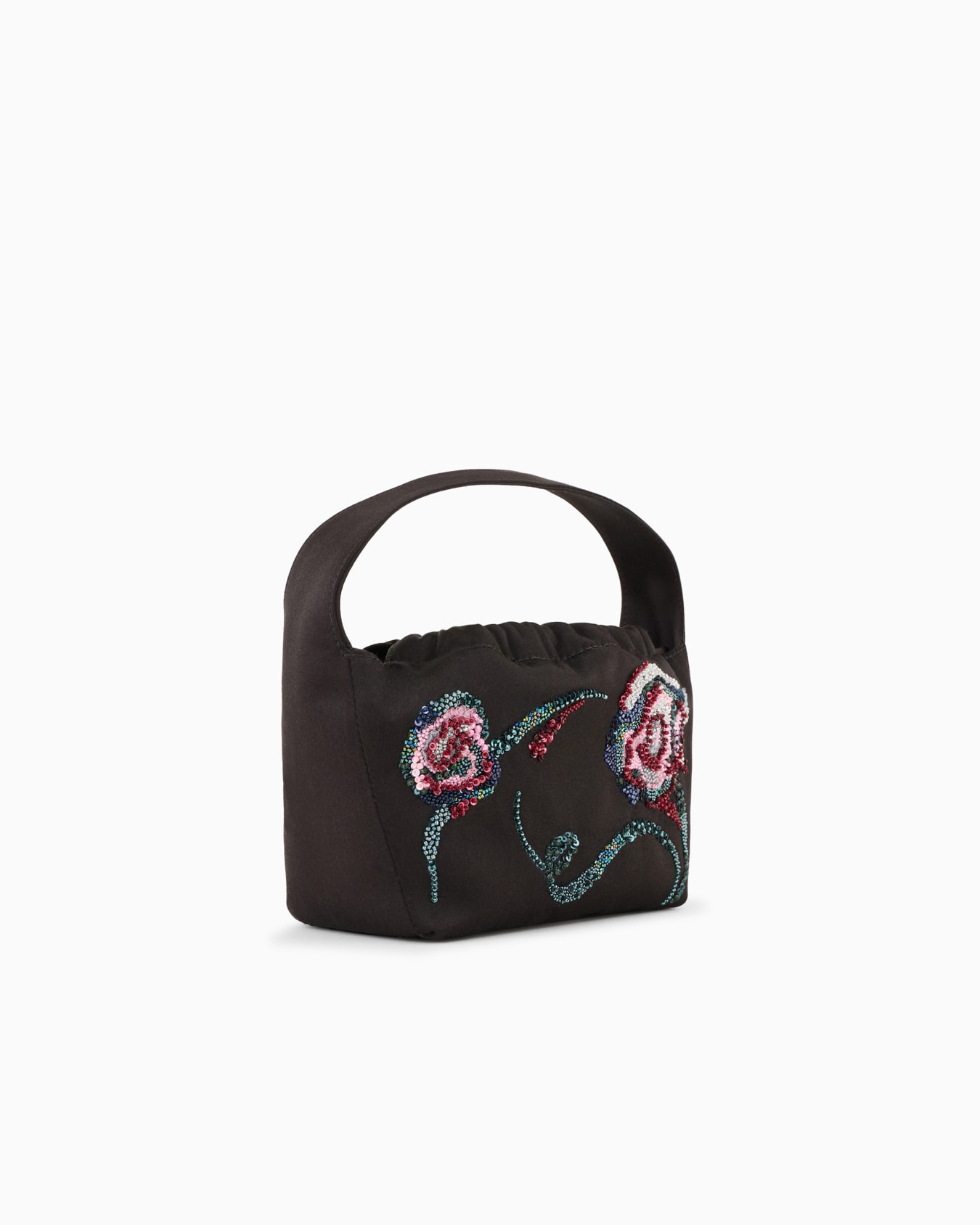 Embroidered satin small bucket bag Slide 1