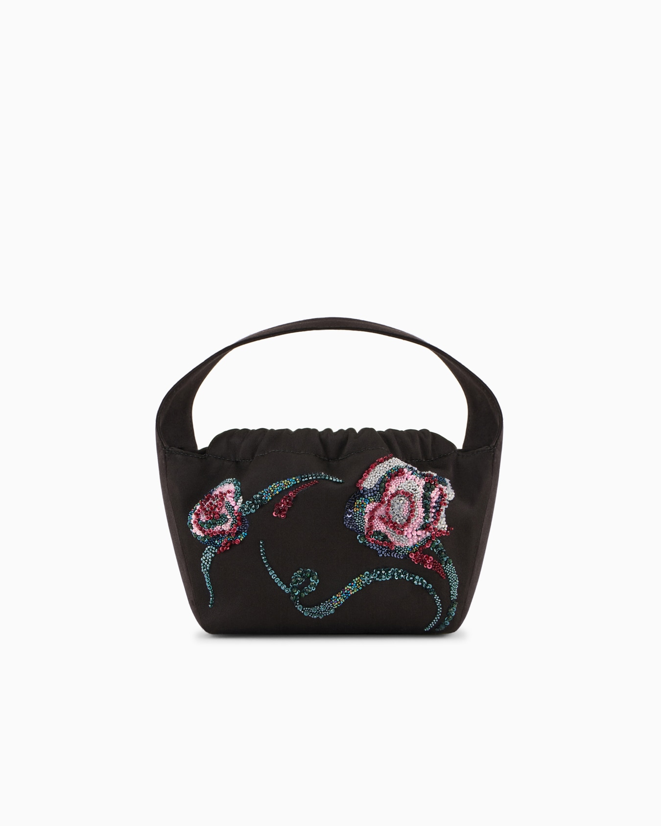 Embroidered satin small bucket bag Slide 2