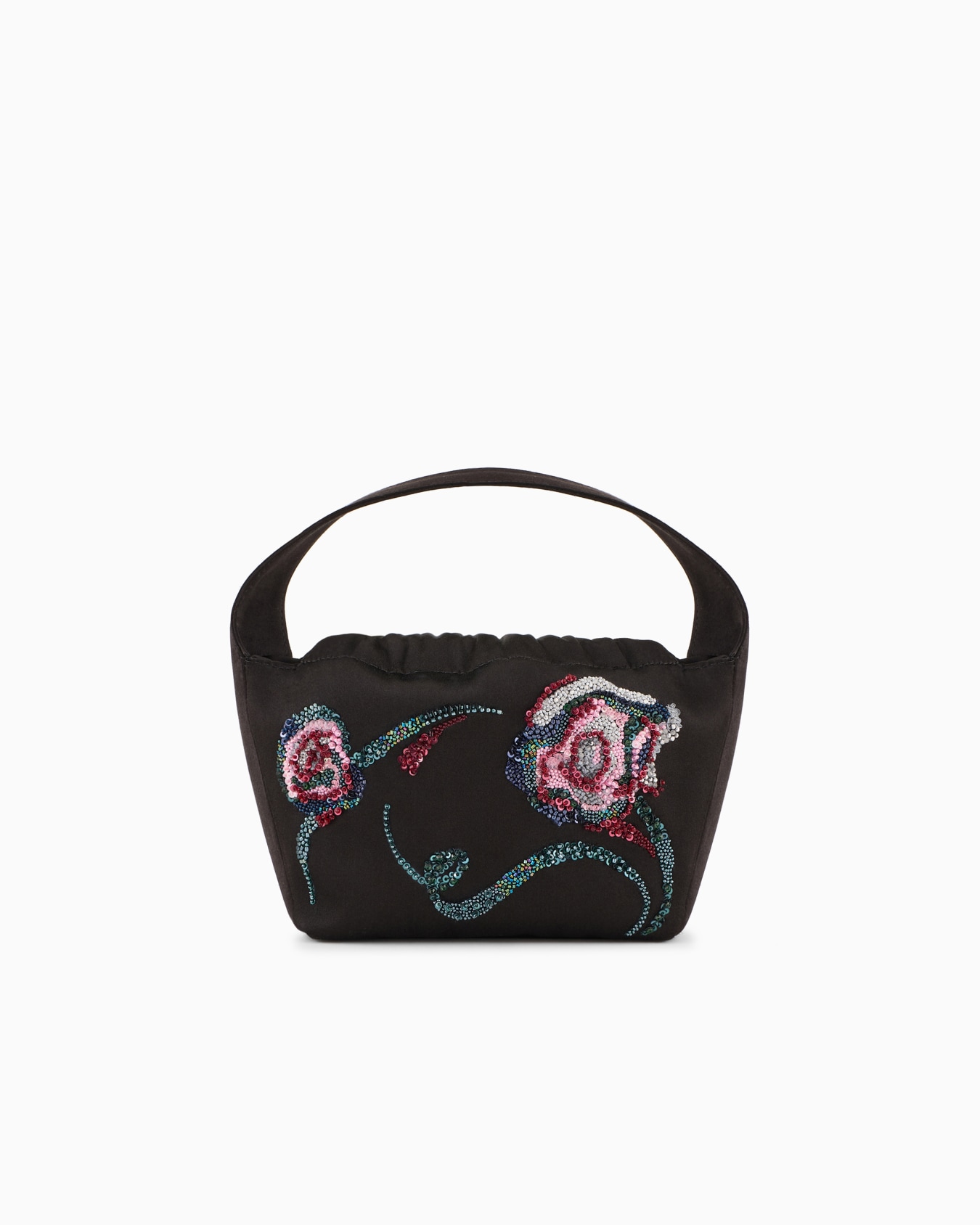 Embroidered satin small bucket bag Slide 0