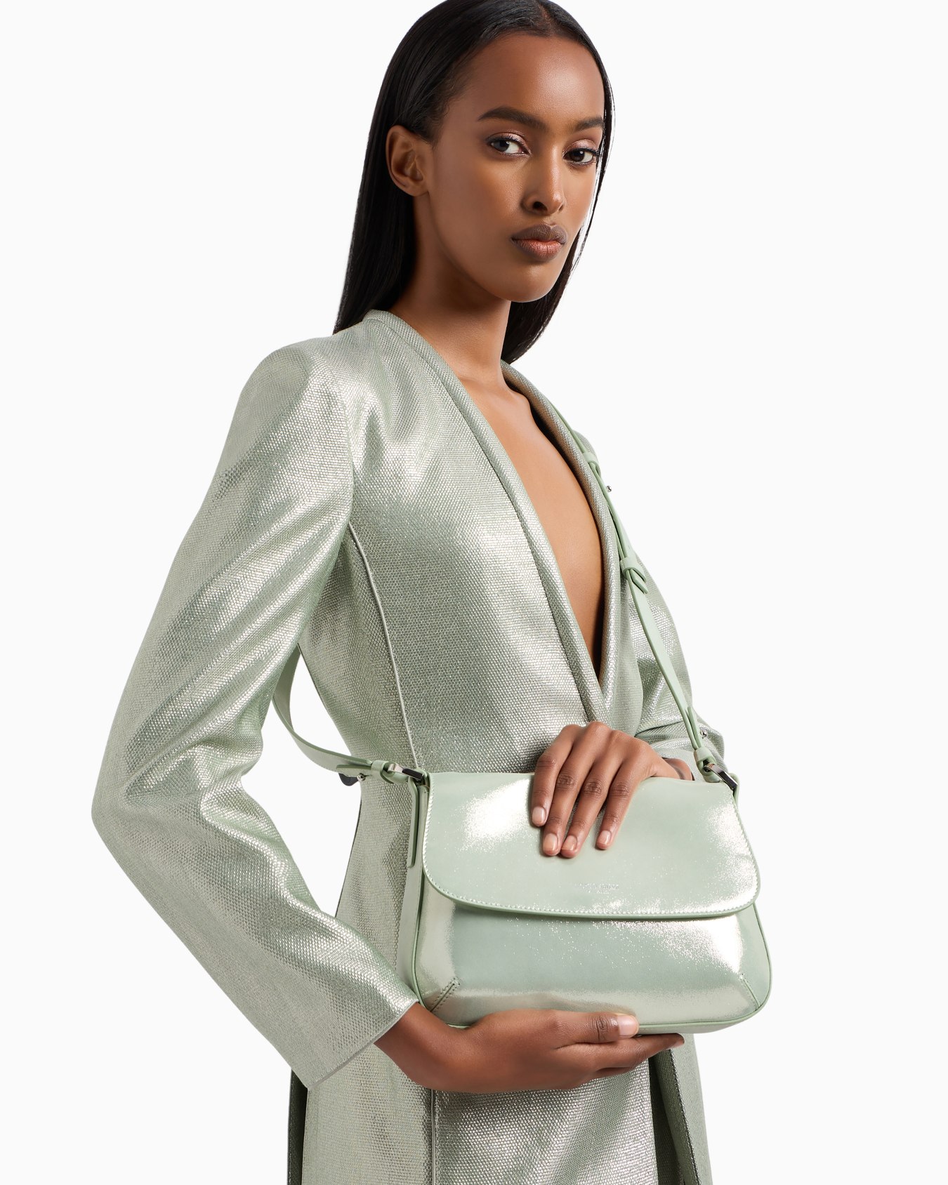 La Prima Soft small baguette bag in shiny nubuck Slide 6