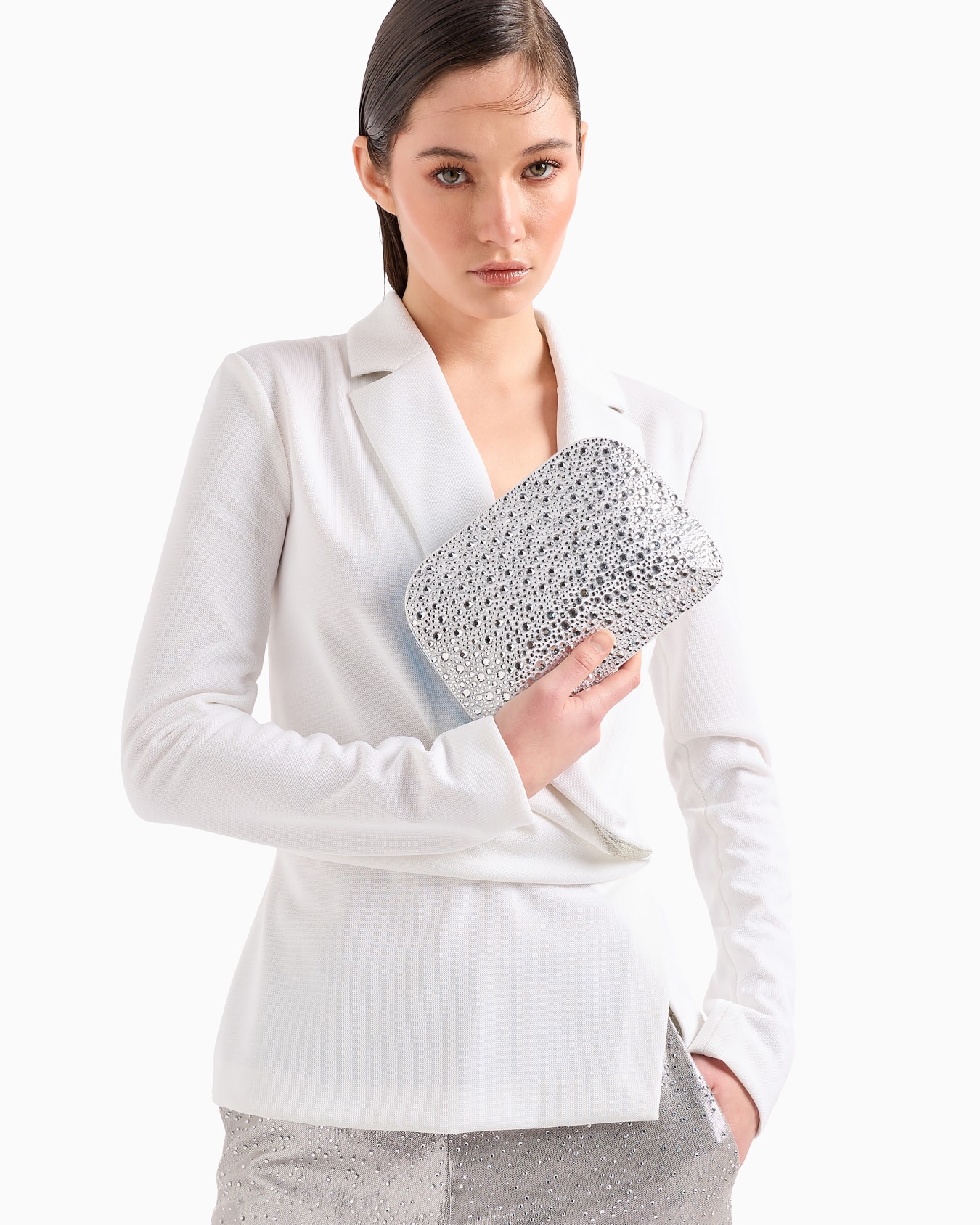 La Prima satin and rhinestone clutch bag Slide 7